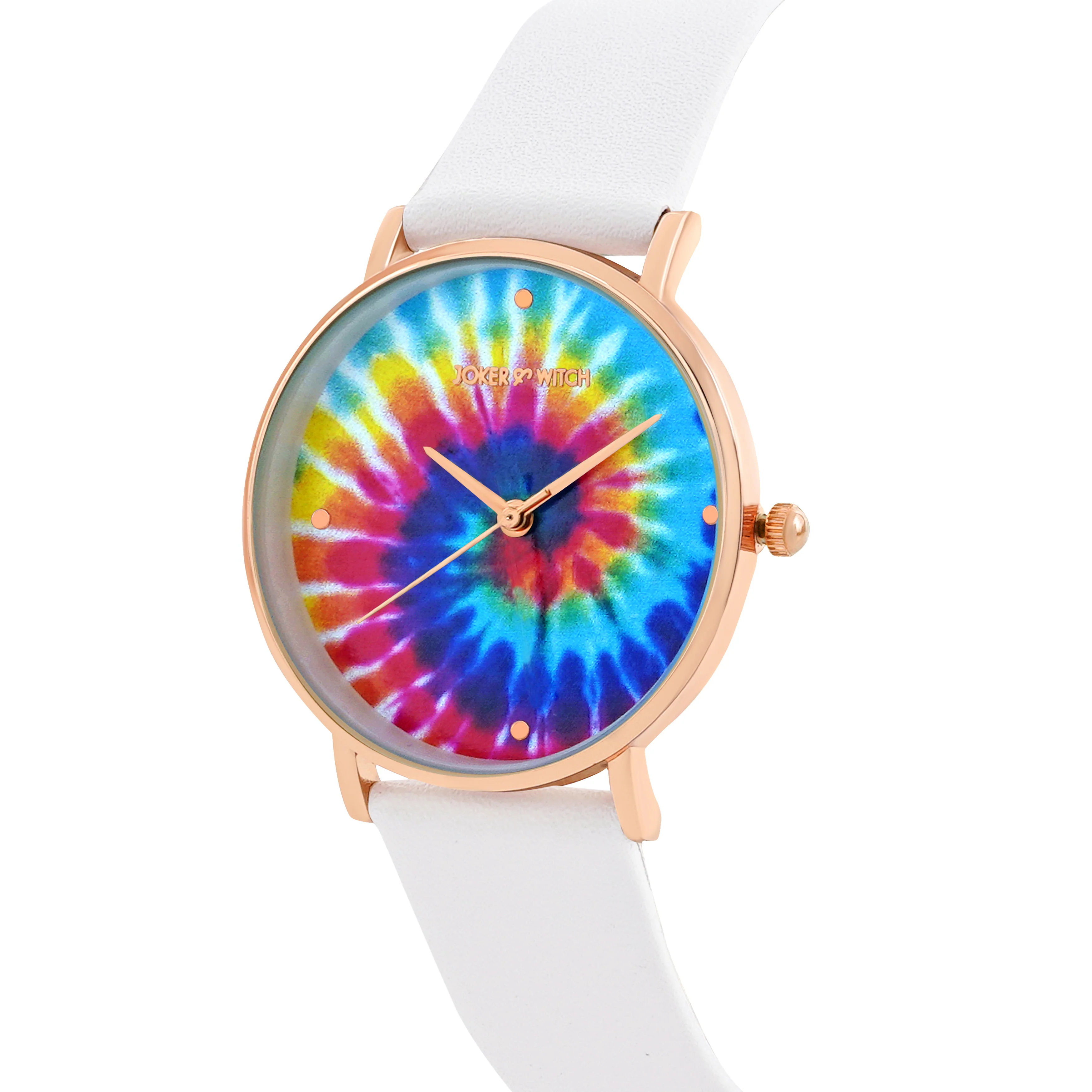 Printed Rainbow Tie-Dye Medium Dial White PU Strap Women's Watch - Image 4