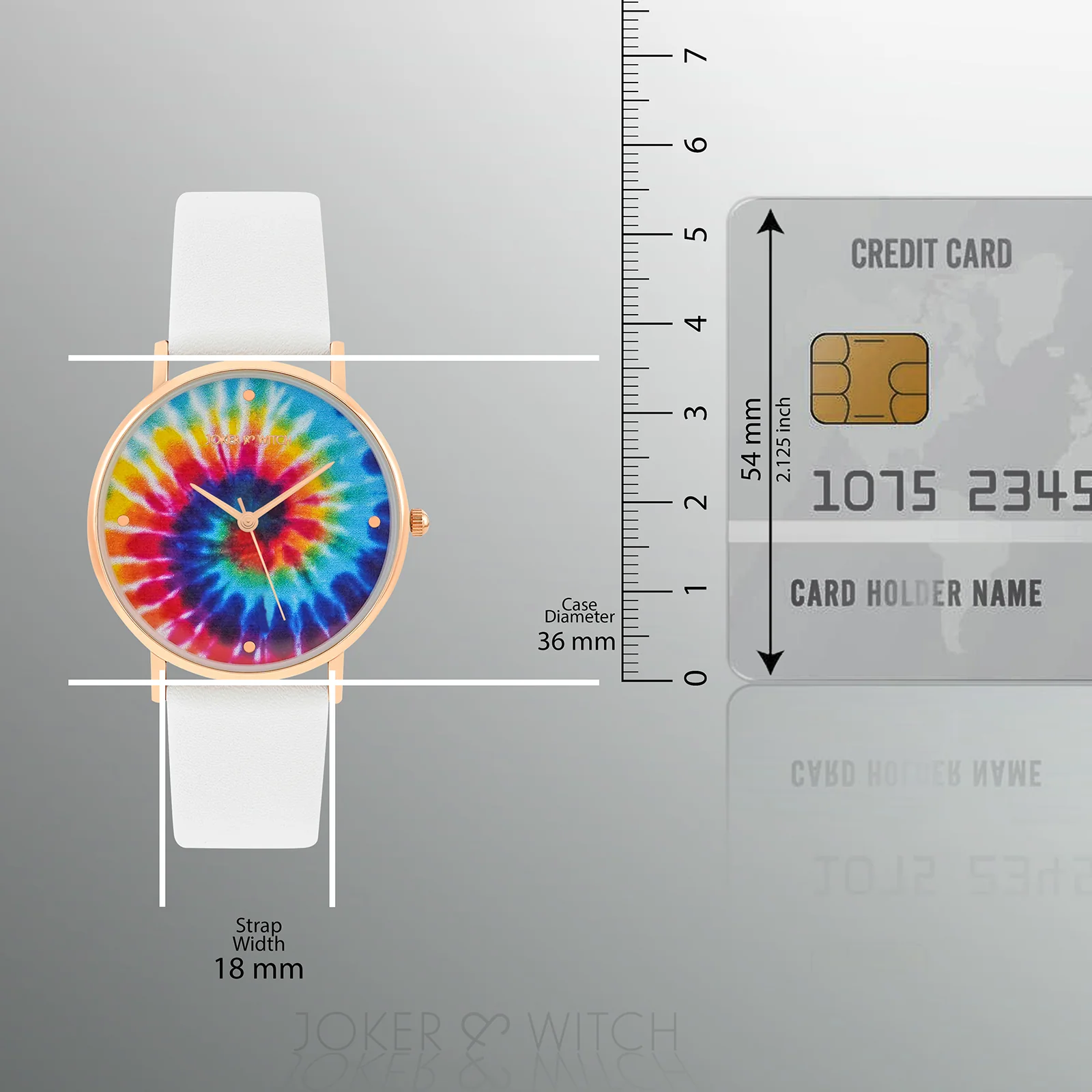 Printed Rainbow Tie-Dye Medium Dial White PU Strap Women's Watch - Image 8
