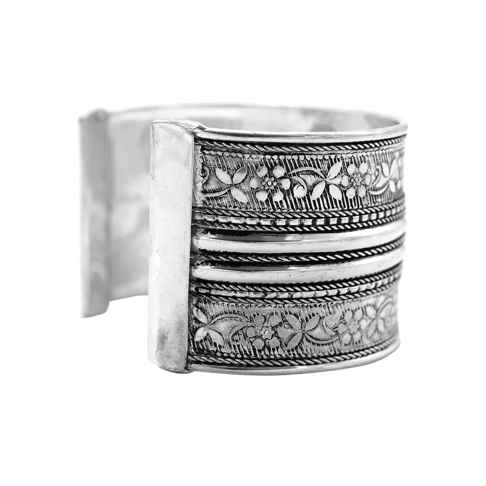 Raksha Floral Embossed Silver Oxidized Cuff - Image 4