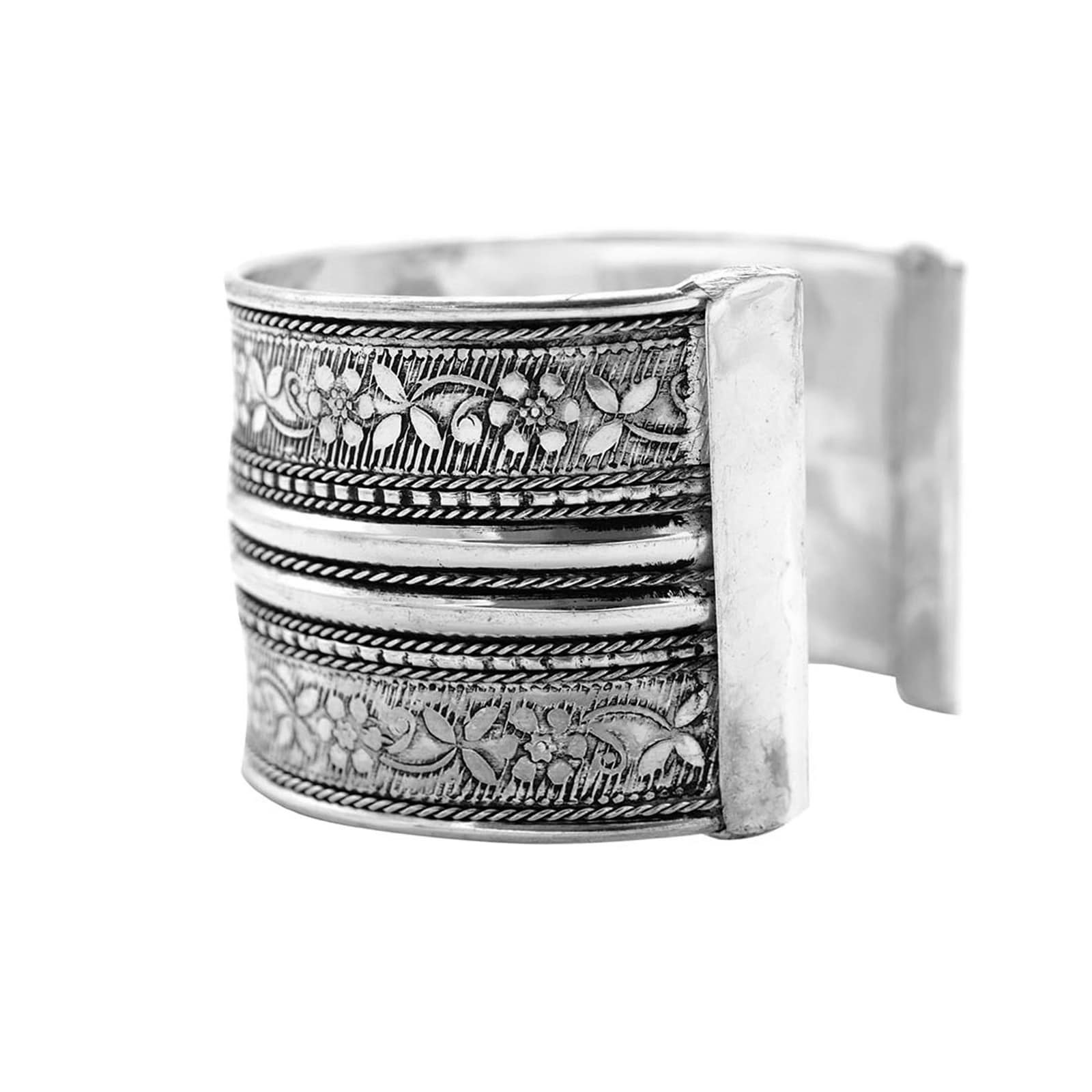 Raksha Floral Embossed Silver Oxidized Cuff - Image 5