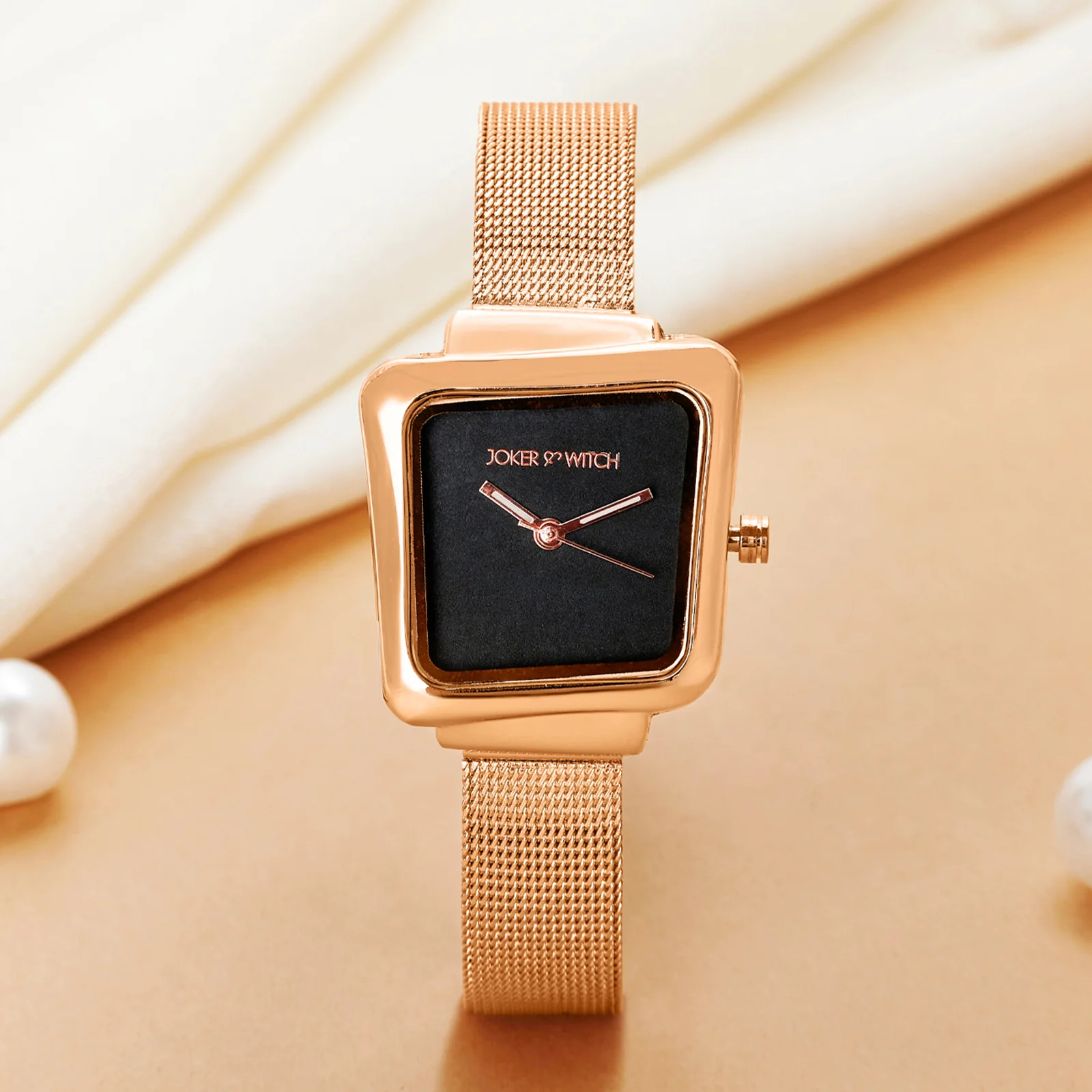 Regalia Black Small Hexagon Dial Rose Gold Mesh Strap Women's Watch - Image 2