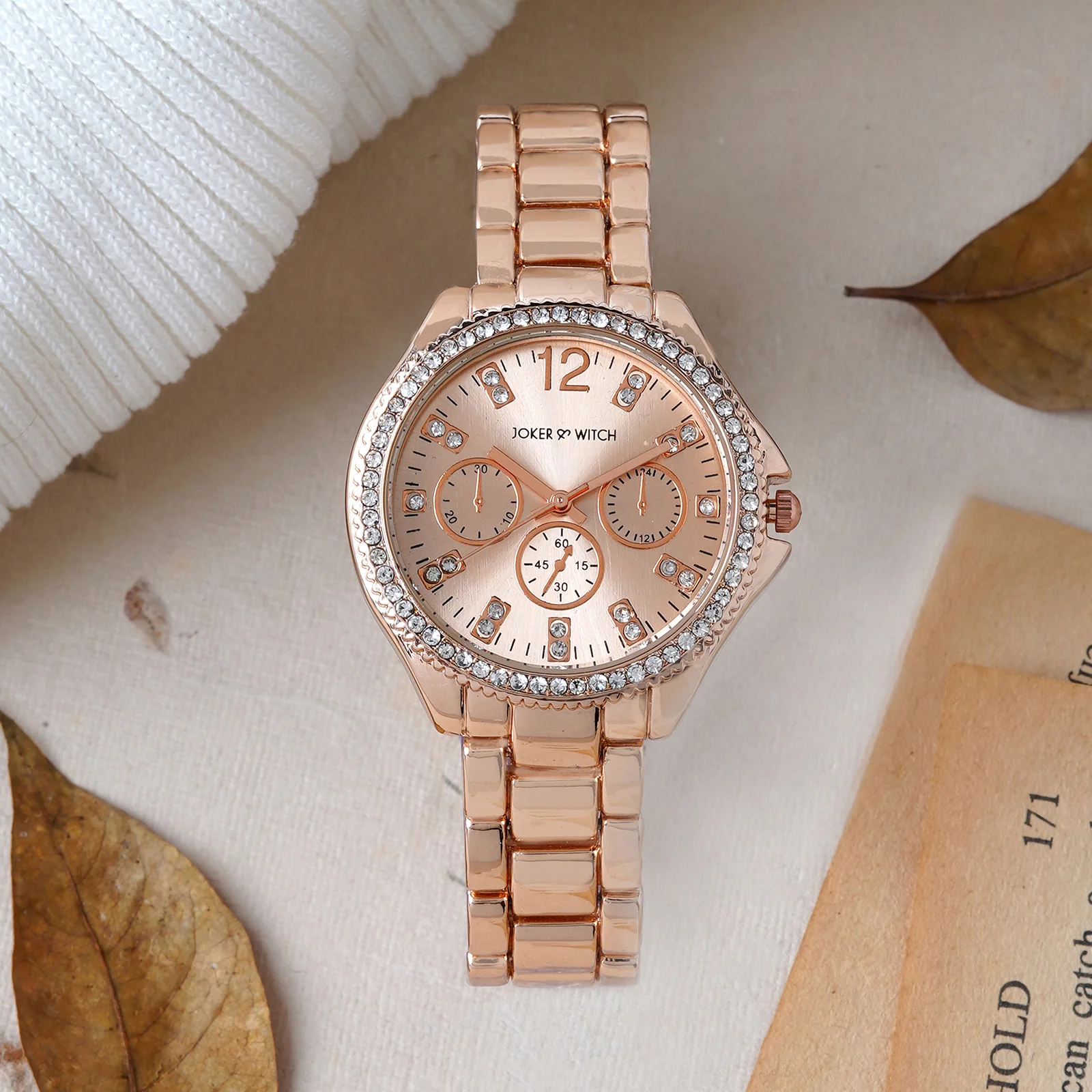 Reina Rose Gold Medium Rhinestone Dial Linked Chain Strap Women's Watch - Image 3