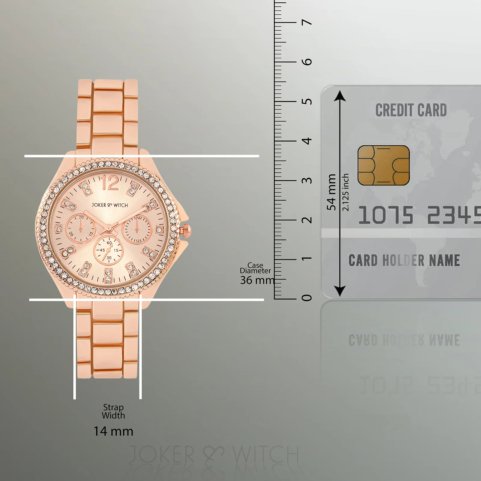 Reina Rose Gold Medium Rhinestone Dial Linked Chain Strap Women's Watch - Image 8