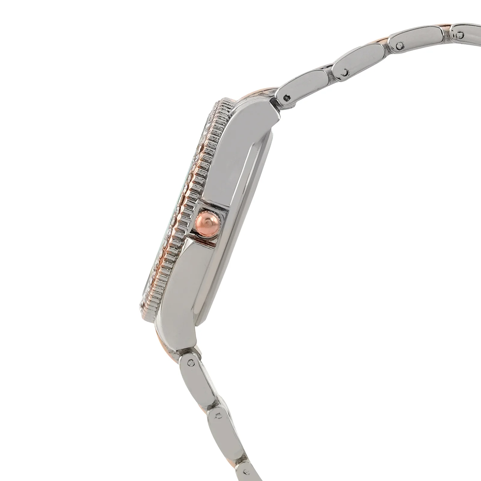 Reina Rose Gold Medium Rhinestone Dial Dual Tone Linked Chain Strap Women's Watch - Image 5
