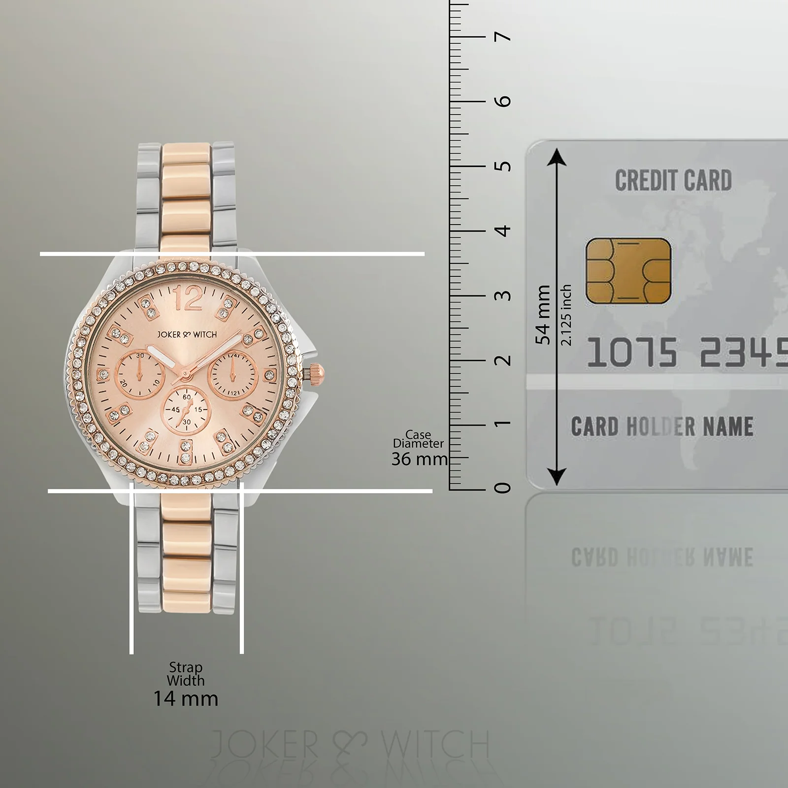 Reina Rose Gold Medium Rhinestone Dial Dual Tone Linked Chain Strap Women's Watch - Image 8