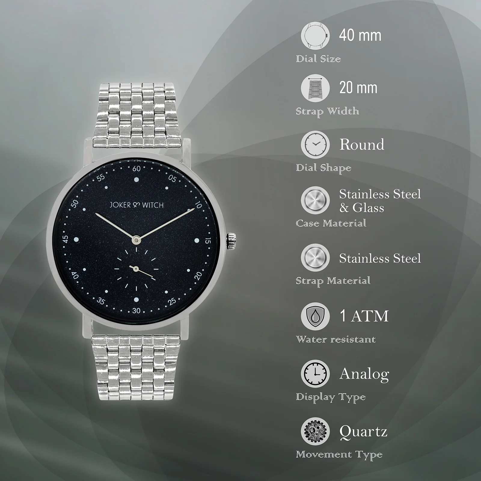 Drake Black Large Dial Silver Linked Chain Strap Men's Watch - Image 6