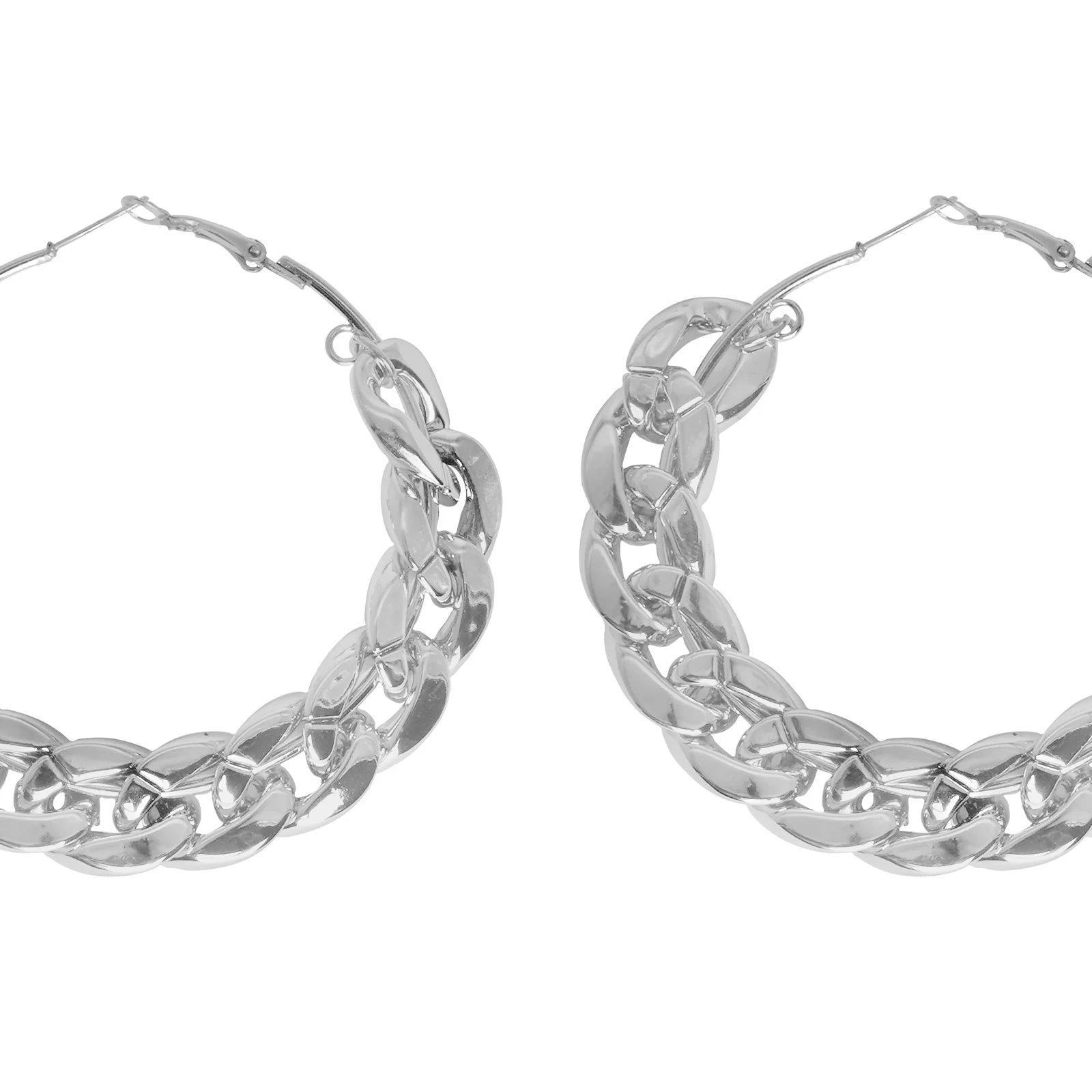 Retro Silver Chain Hoops - Image 4