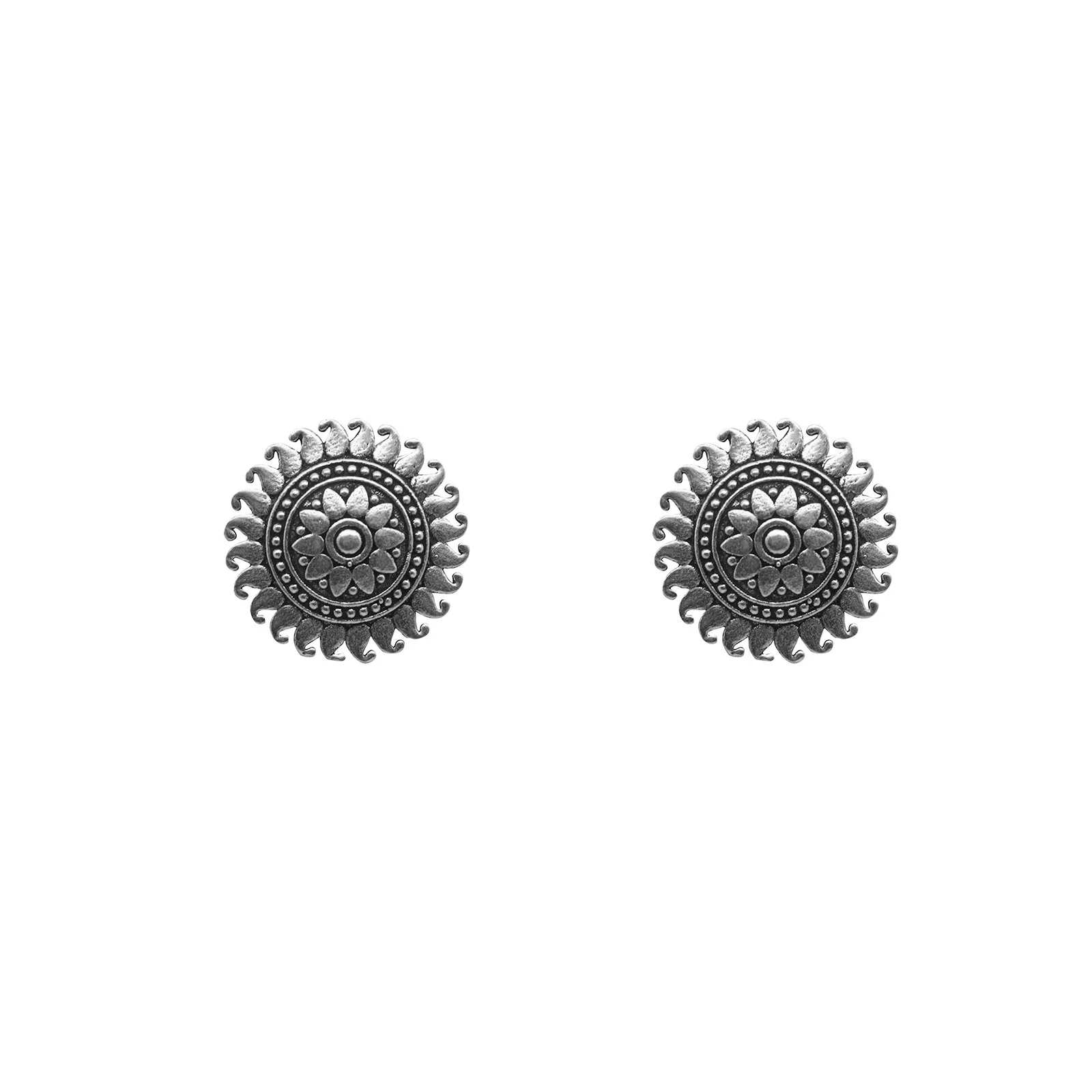 Reva Circle Silver Oxidized Studs Earrings - Image 2