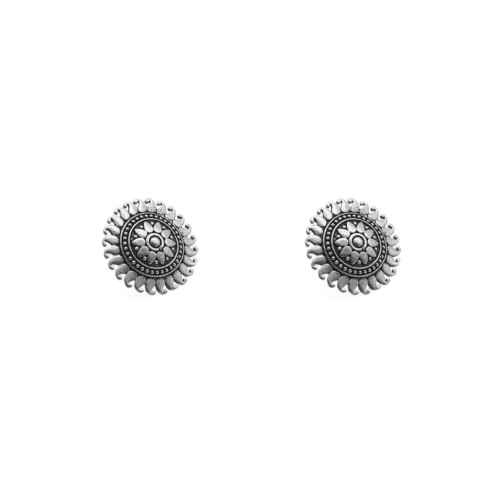 Reva Circle Silver Oxidized Studs Earrings - Image 3
