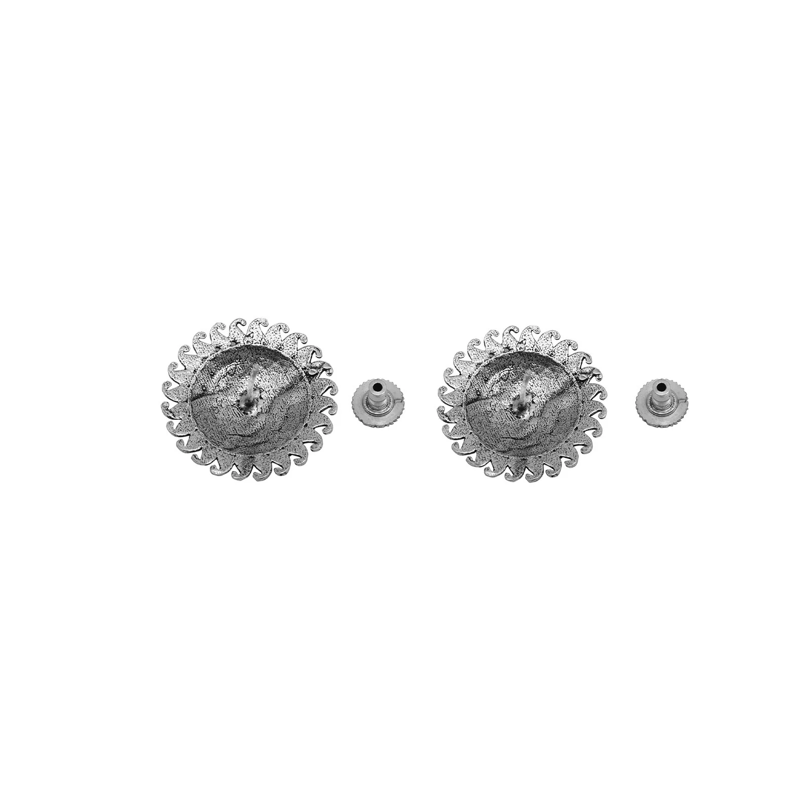 Reva Circle Silver Oxidized Studs Earrings - Image 5