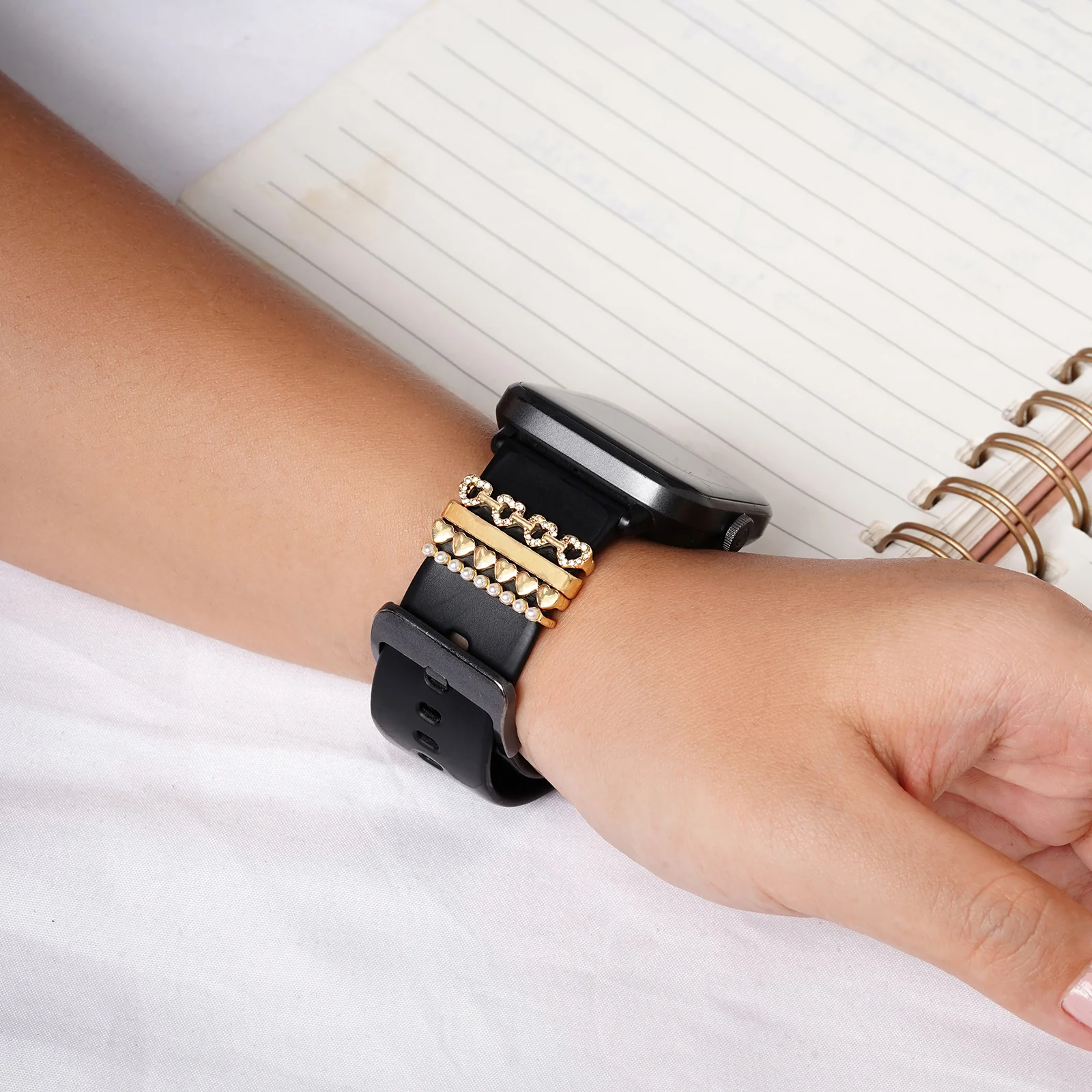 Rhinestone Romance Gold Ring Watch Charm - Image 2