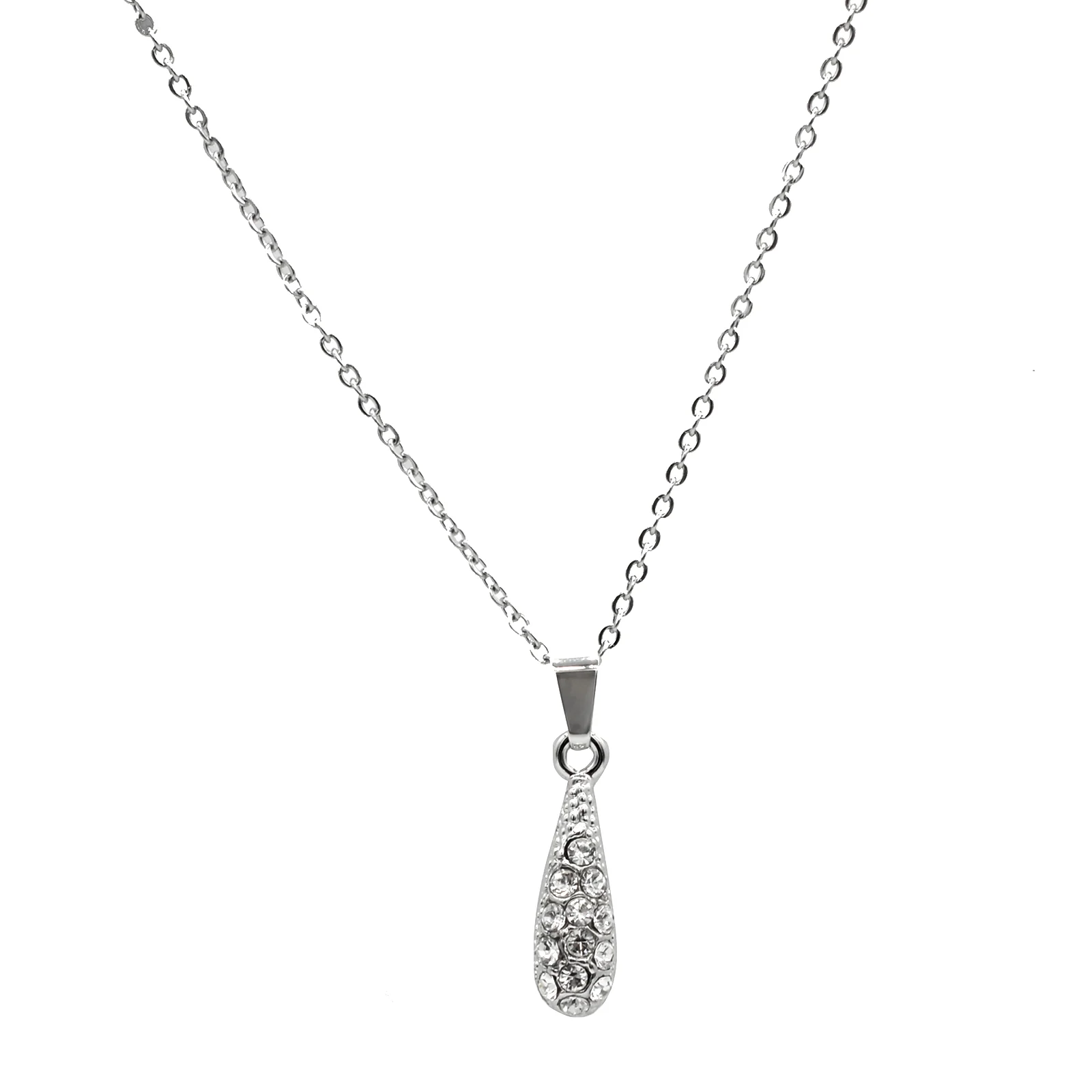 Rhinestones Drop Silver Necklace - Image 3