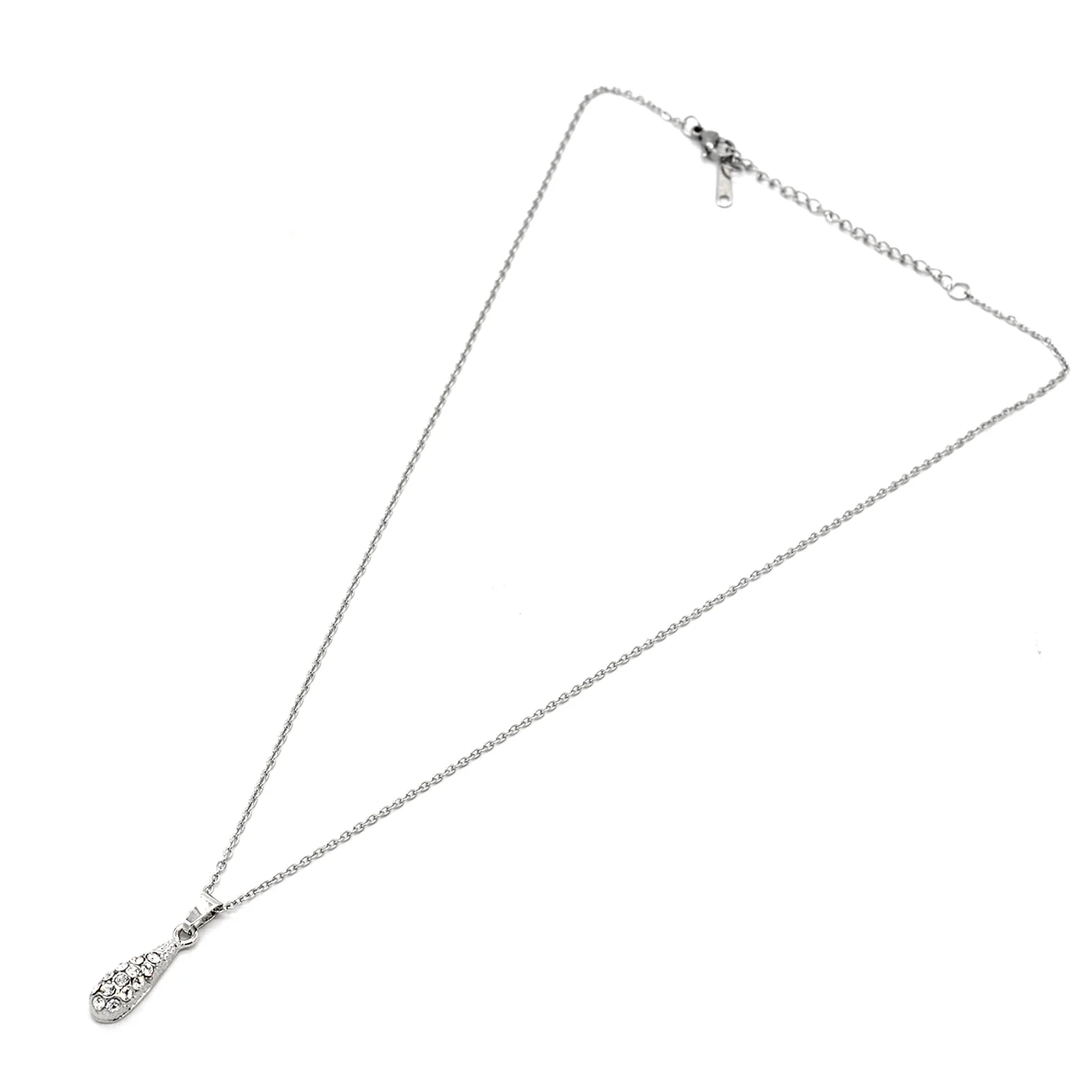 Rhinestones Drop Silver Necklace - Image 4