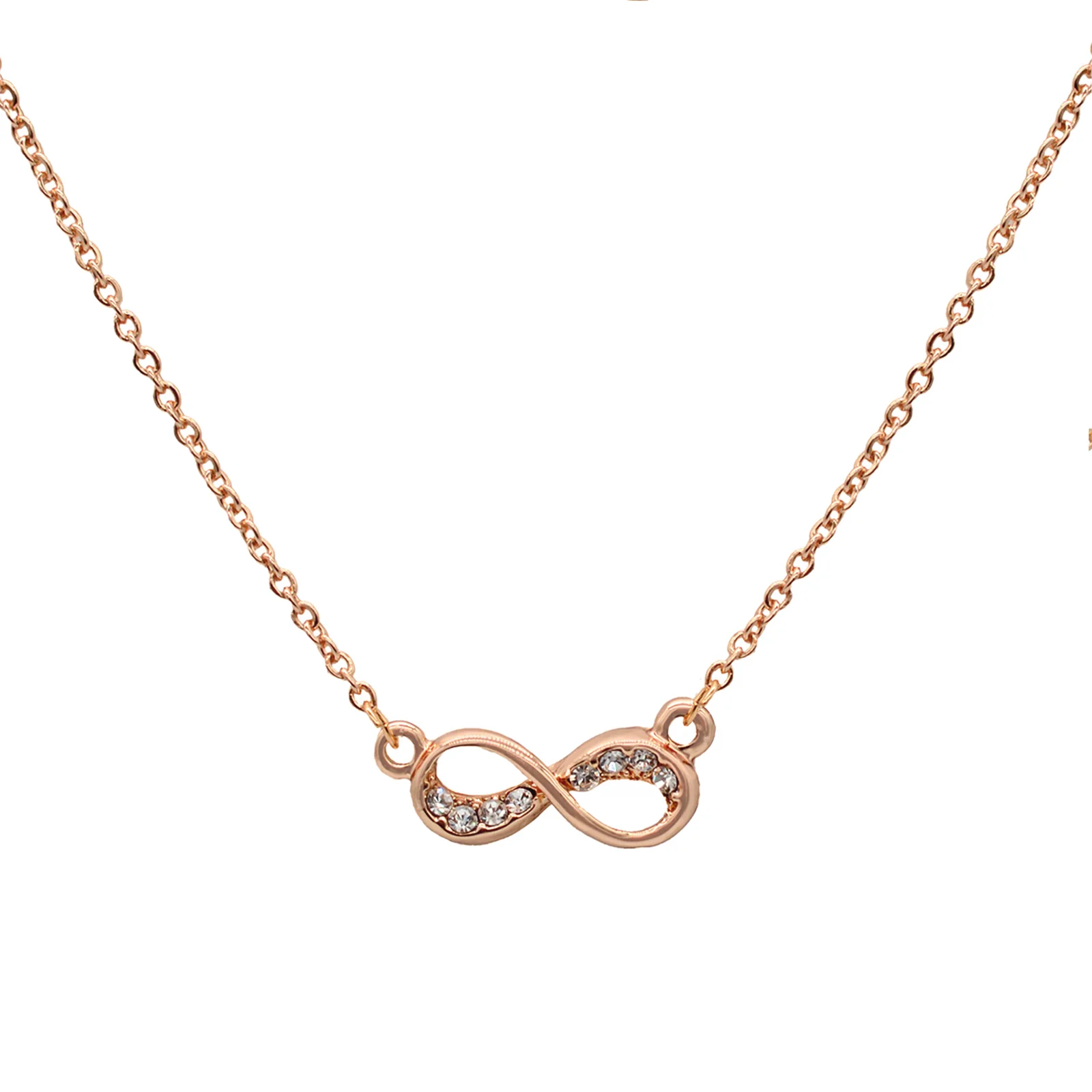 Rhinestones Studded Infinity Rosegold Necklace - Image 4