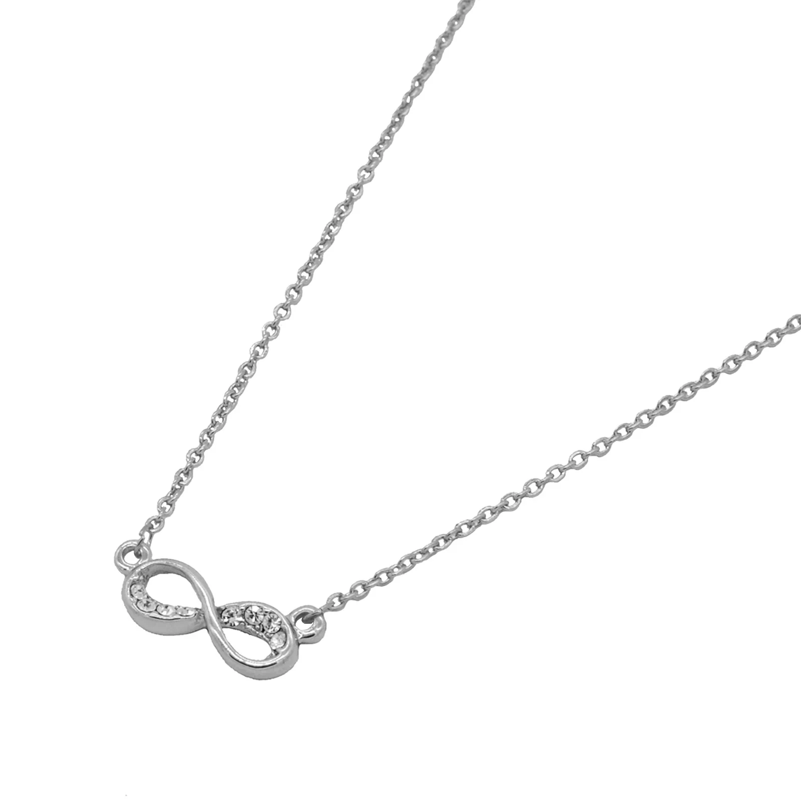 Rhinestones Studded Infinity Silver Necklace - Image 4