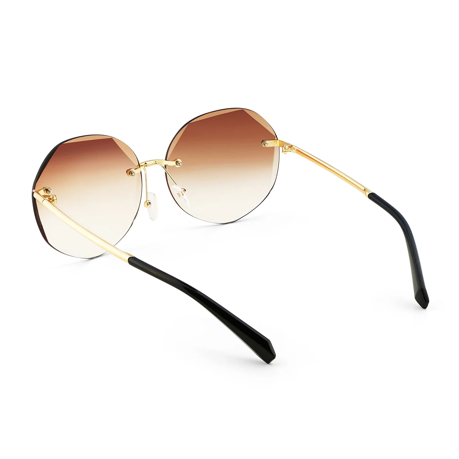 Rimless Octagon Tan Ombre Lens Gold Frame Sunglasses - Image 3