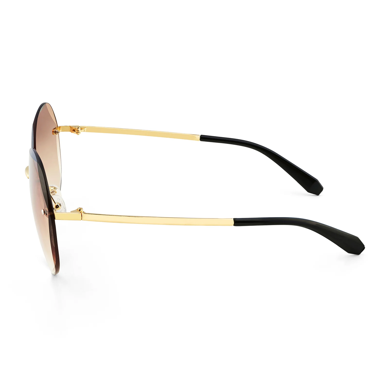 Rimless Octagon Tan Ombre Lens Gold Frame Sunglasses - Image 6