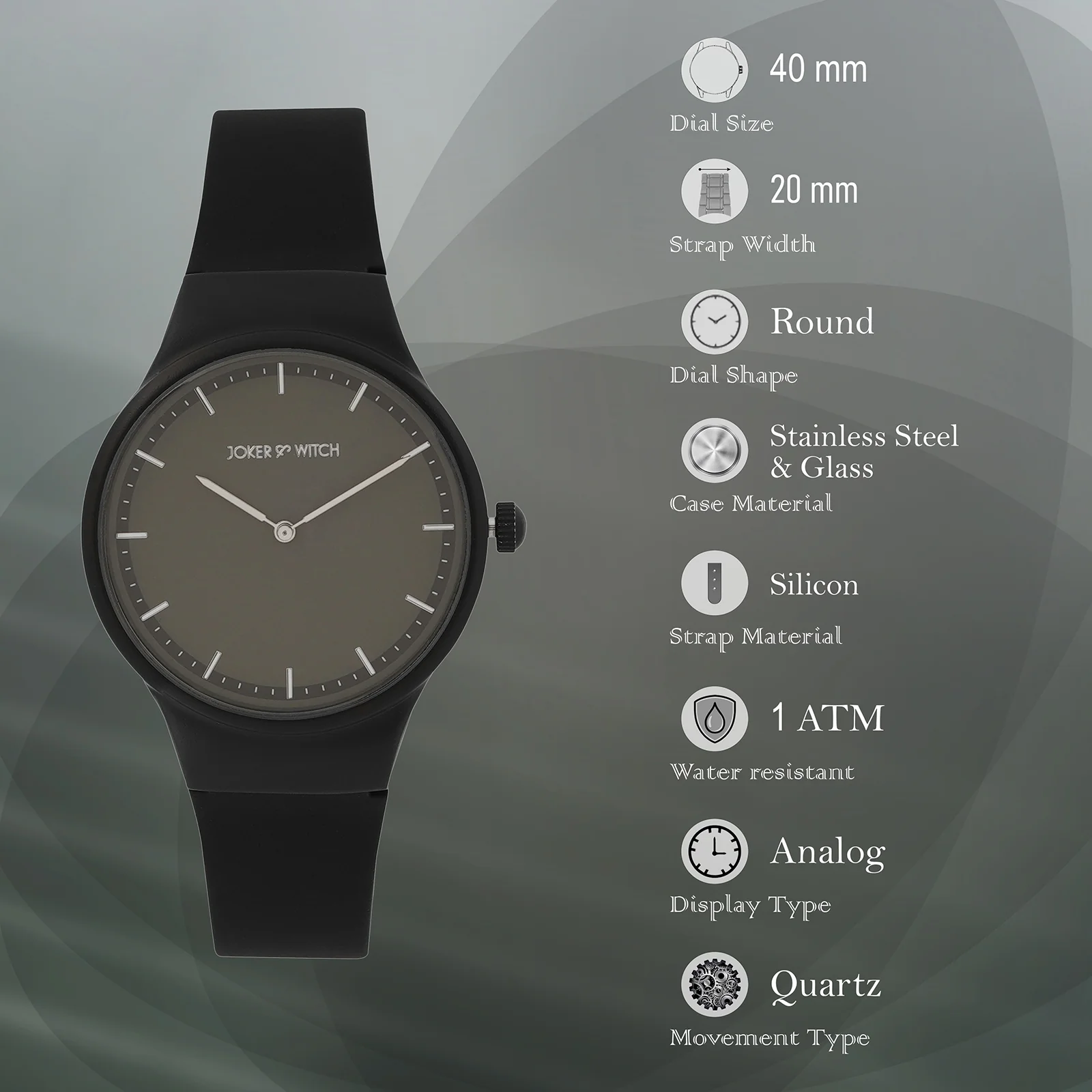 Riviera Black Large Dial Silicone Strap Unisex Watch - Image 8