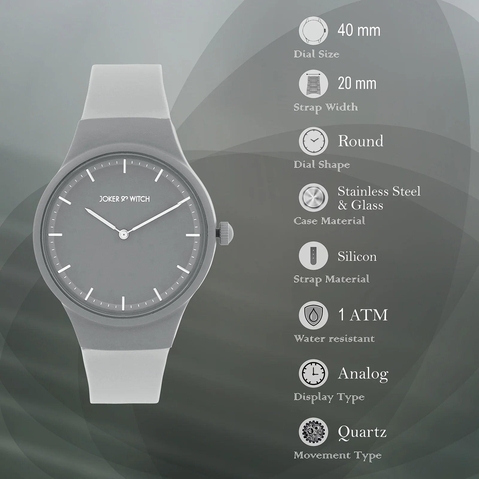 Riviera Grey Large Dial Silicone Strap Unisex Watch - Image 8