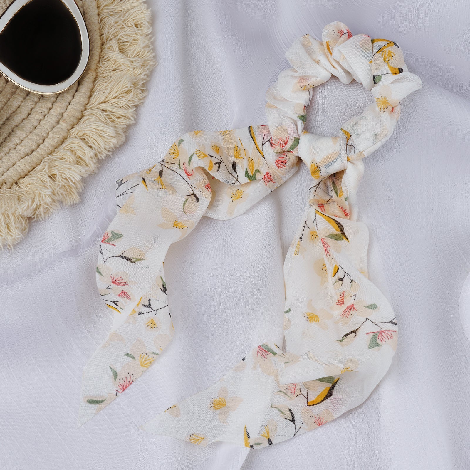 Rory White Floral Scarf Scrunchie - Image 2
