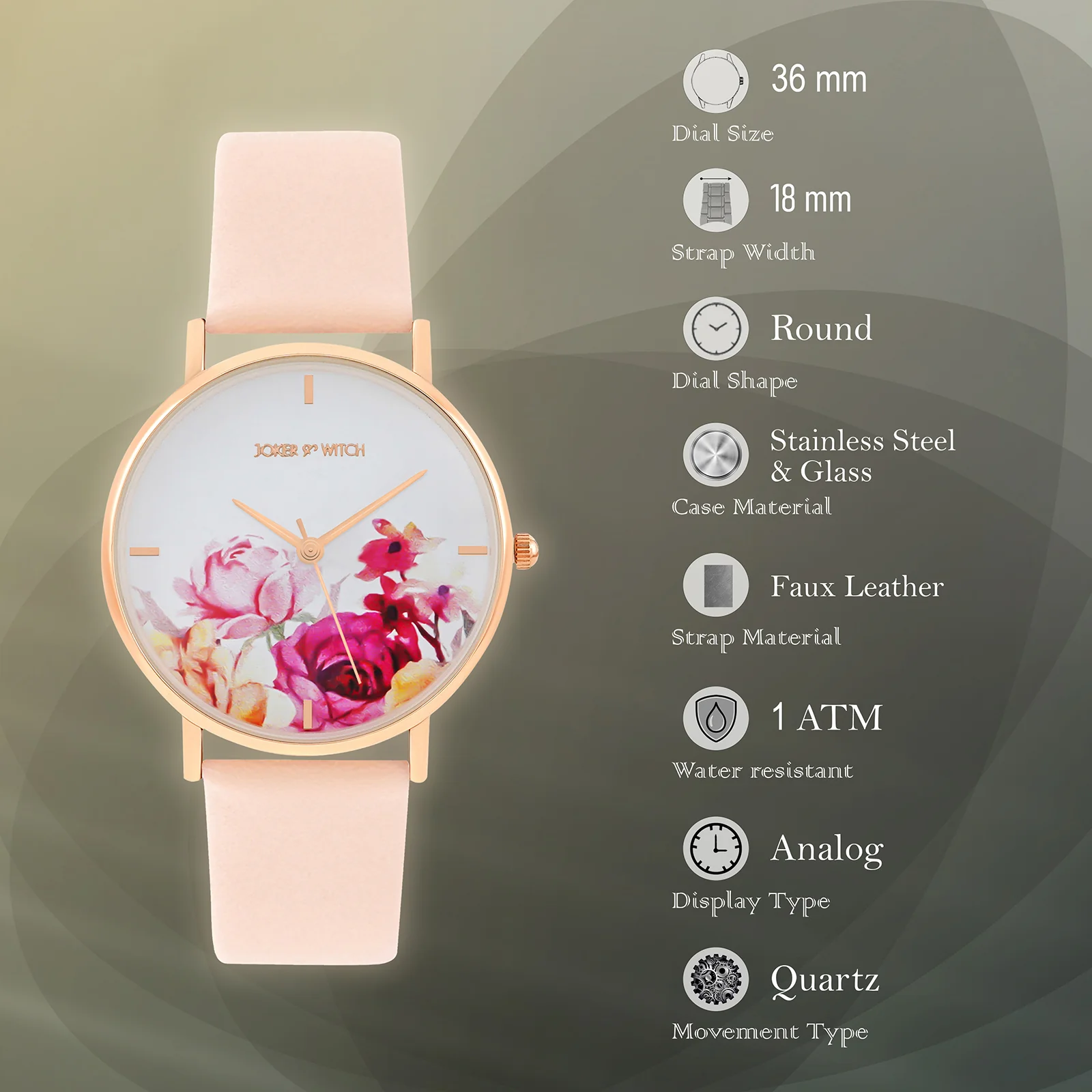Printed Rosaline White Medium Dial Pink PU Strap Women's Watch - Image 7