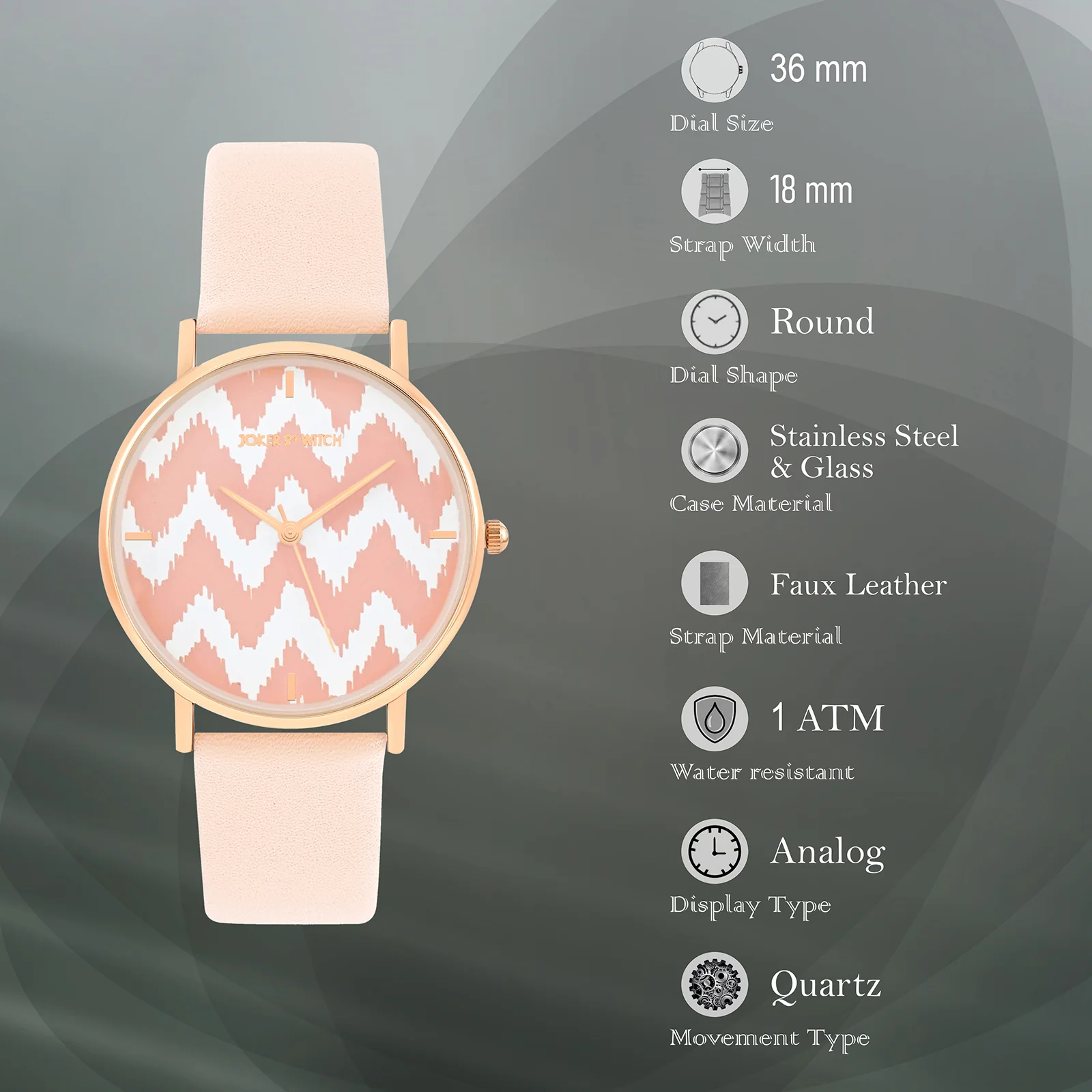 Printed Roseate Pink Medium Dial PU Strap Women's Watch - Image 7
