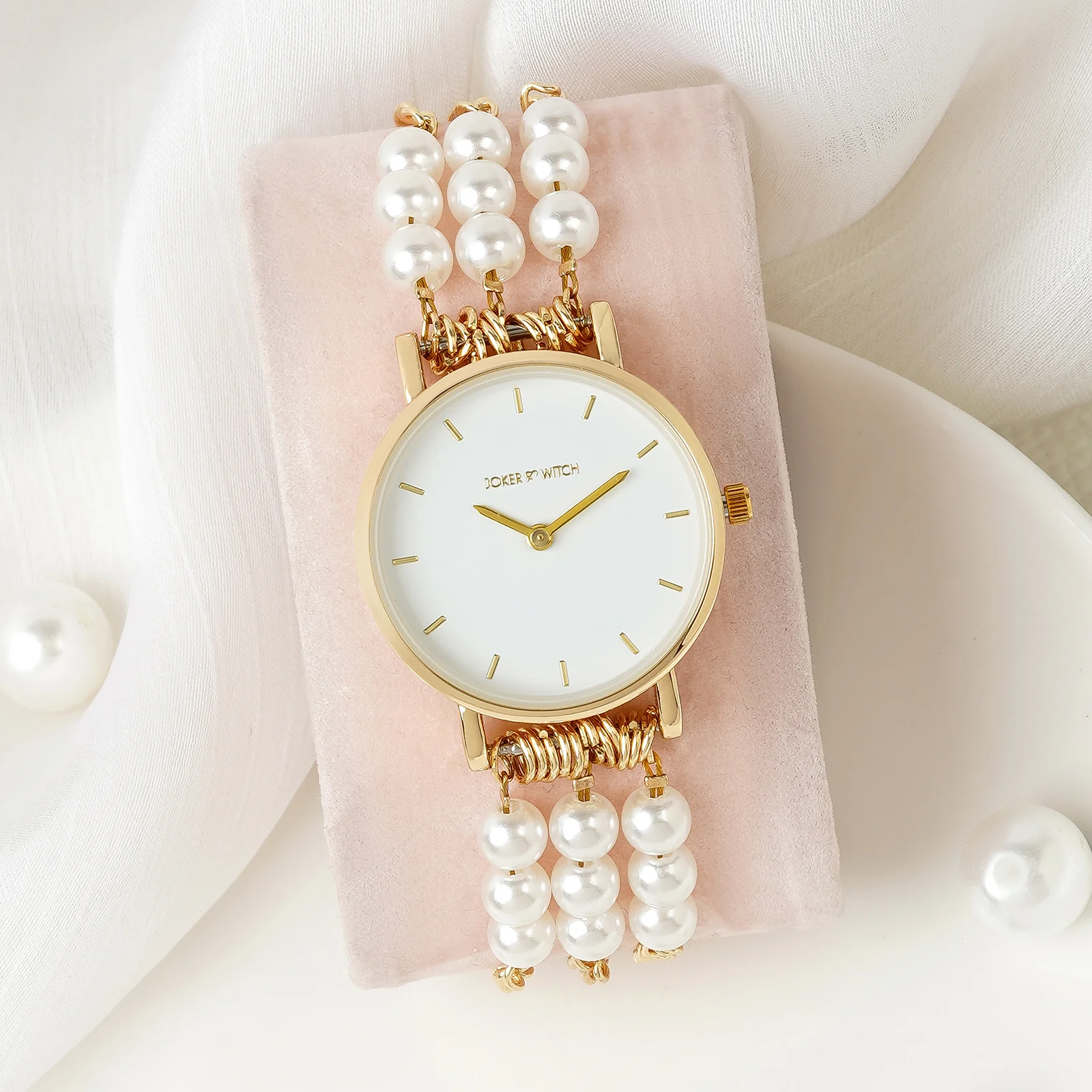 Rosette White Small Dial Gold Pearl Strap Women's Watch - Image 3