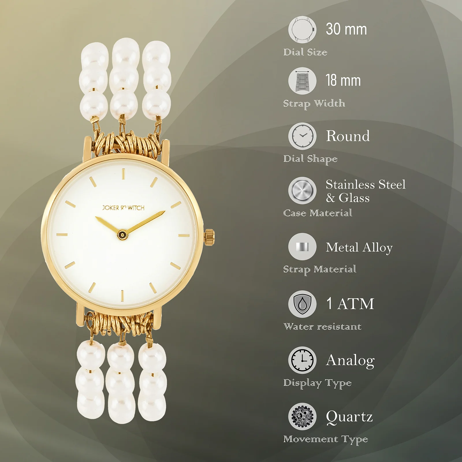 Rosette White Small Dial Gold Pearl Strap Women's Watch - Image 9