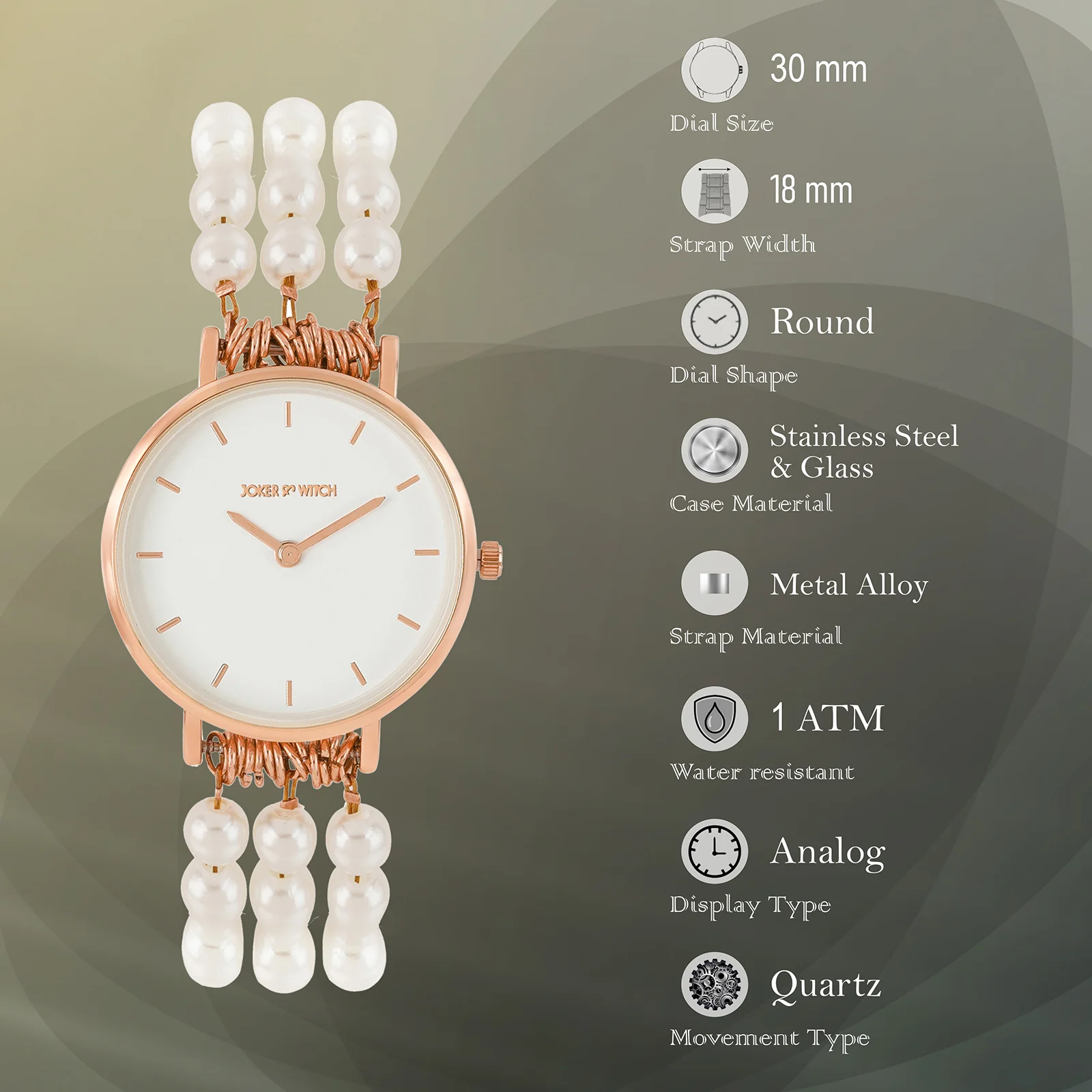 Rosette White Small Dial Rose Gold Pearl Strap Women's Watch - Image 9