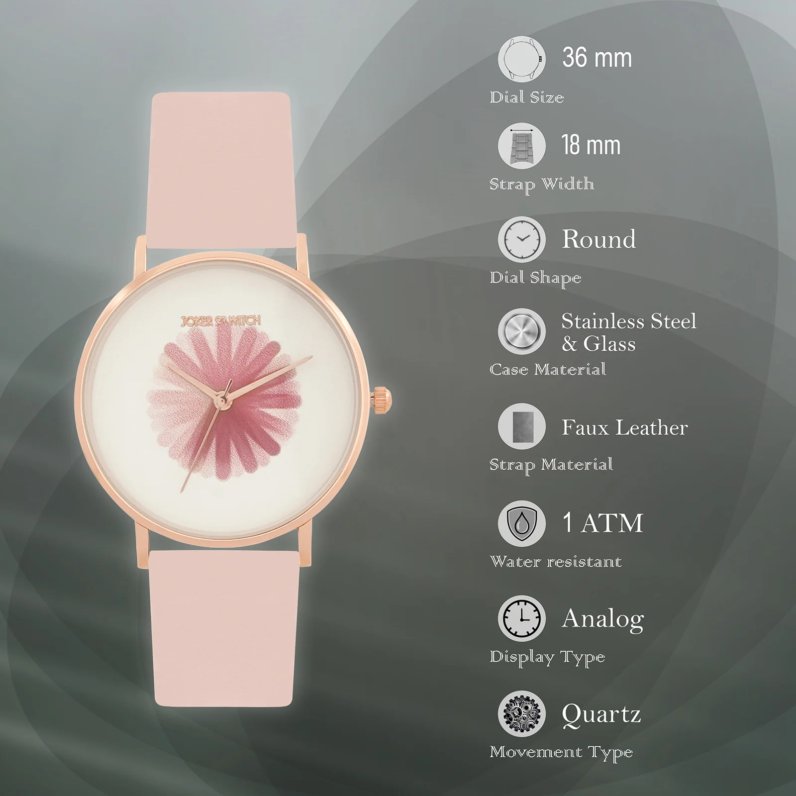 Printed Rosy White Medium Dial Pink PU Strap Women's Watch - Image 7
