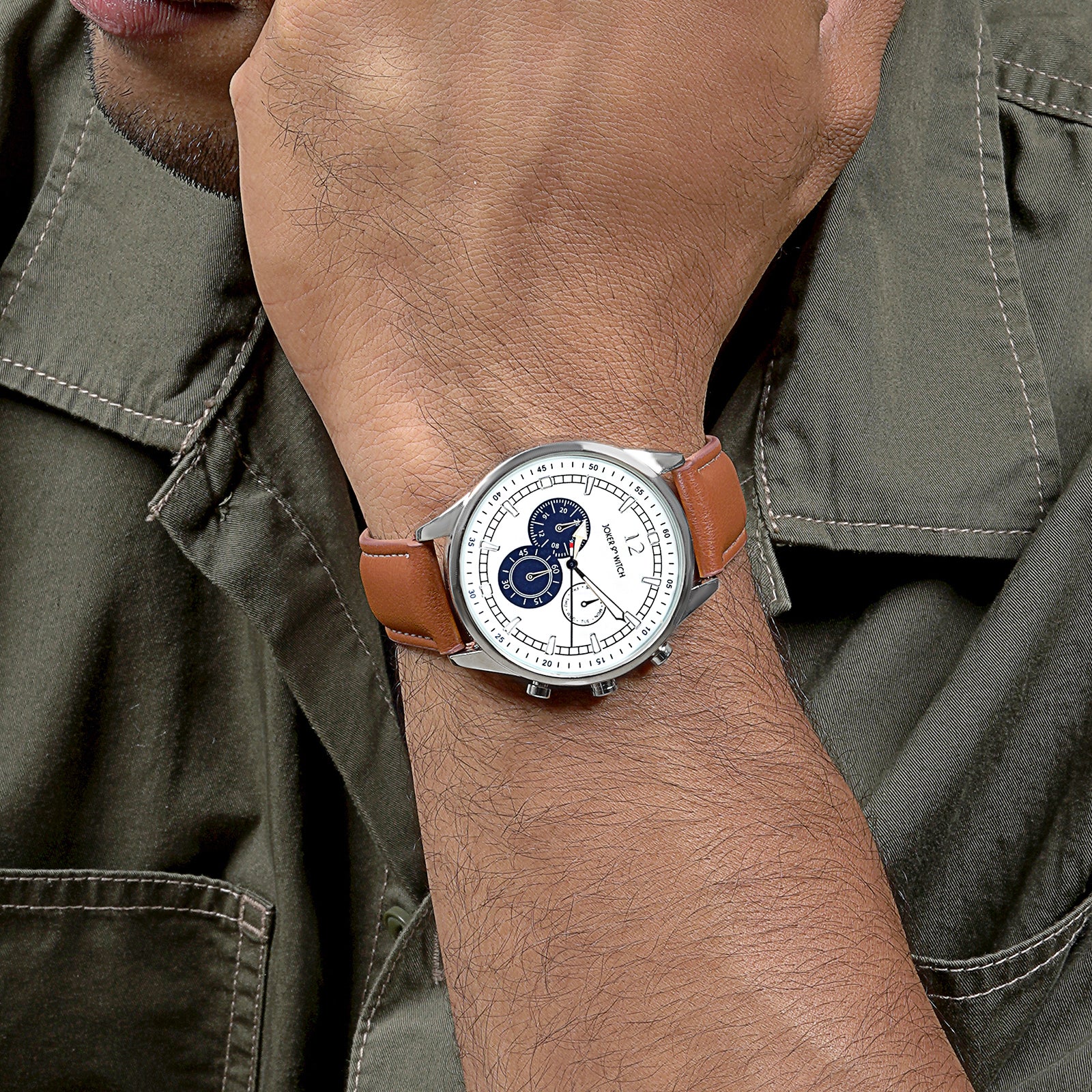 Rover White Large Dial Tan PU Strap Men's Watch - Image 2