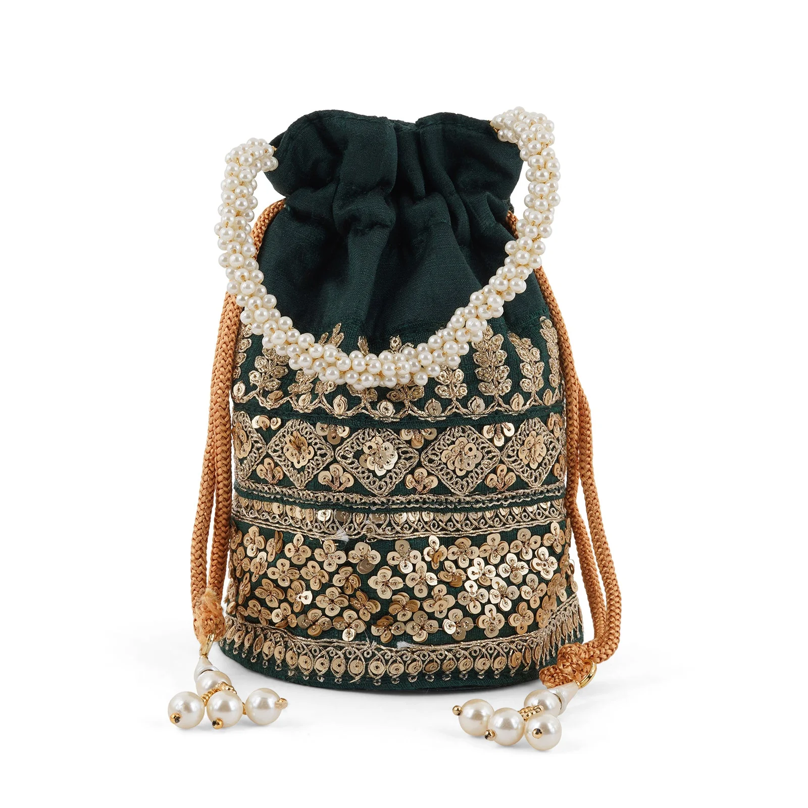 Royal Affair Bottle Green Embroidered Potli Bag - Image 3