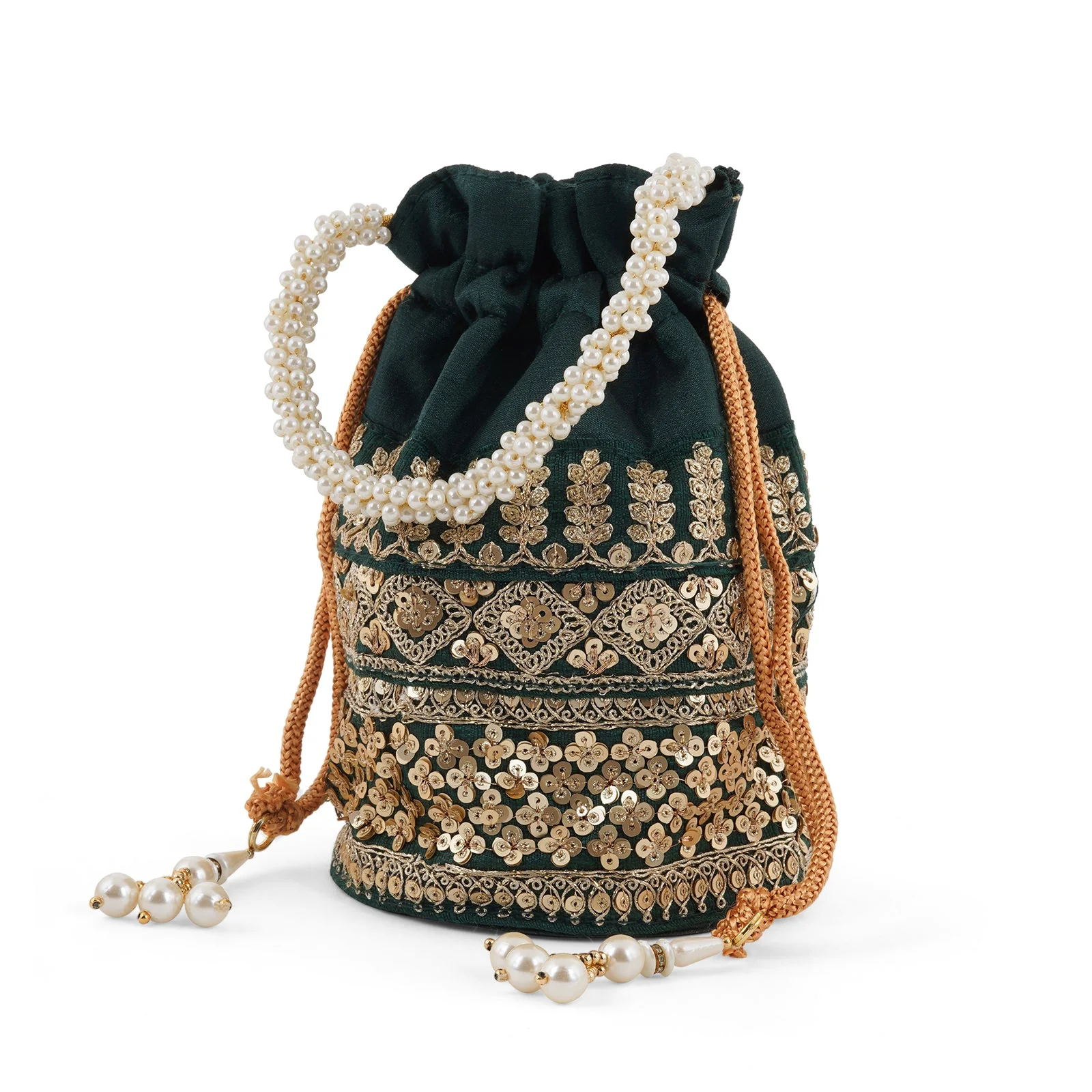 Royal Affair Bottle Green Embroidered Potli Bag - Image 4