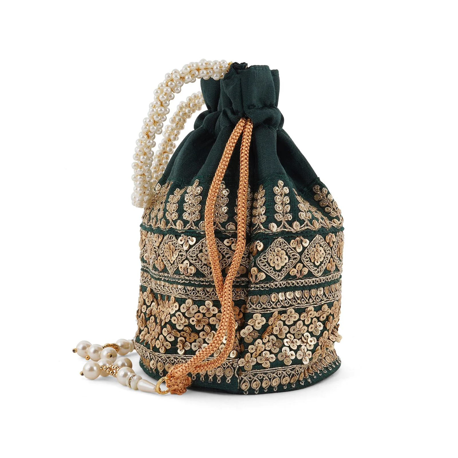 Royal Affair Bottle Green Embroidered Potli Bag - Image 5