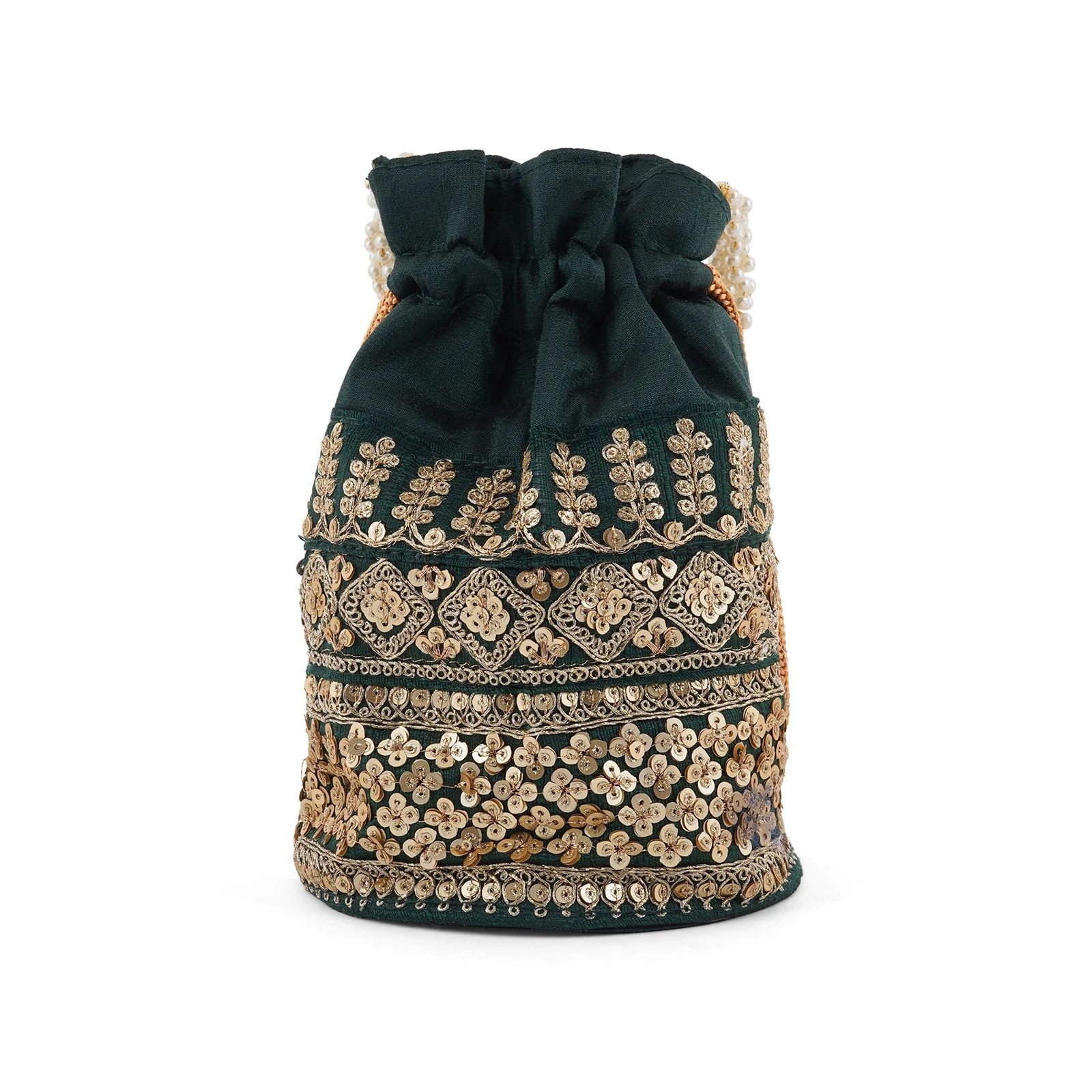 Royal Affair Bottle Green Embroidered Potli Bag - Image 6