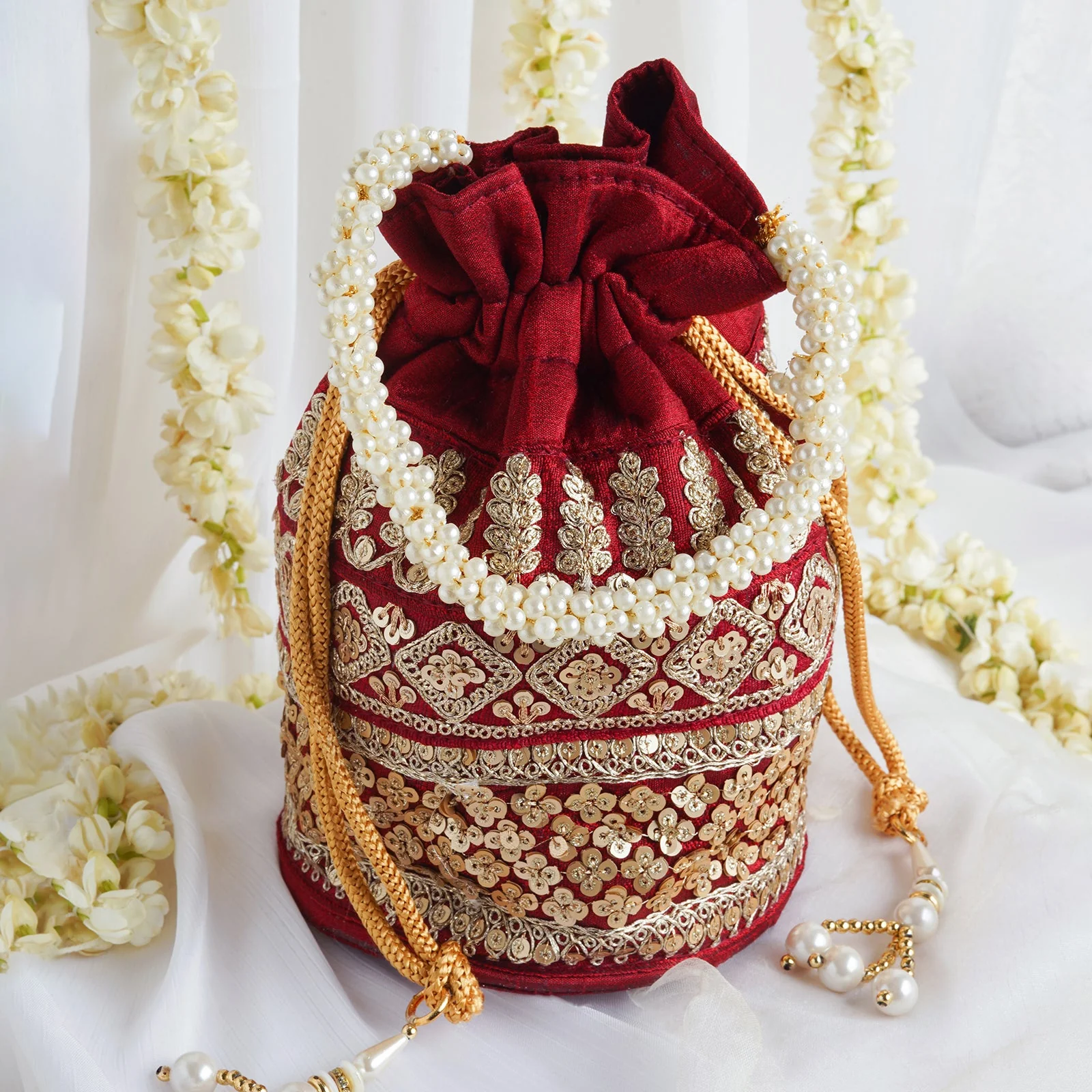 Royal Affair Dark Maroon Embroidered Potli Bag - Image 2