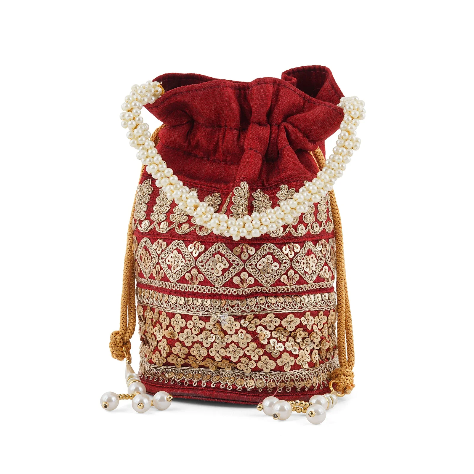 Royal Affair Dark Maroon Embroidered Potli Bag - Image 3