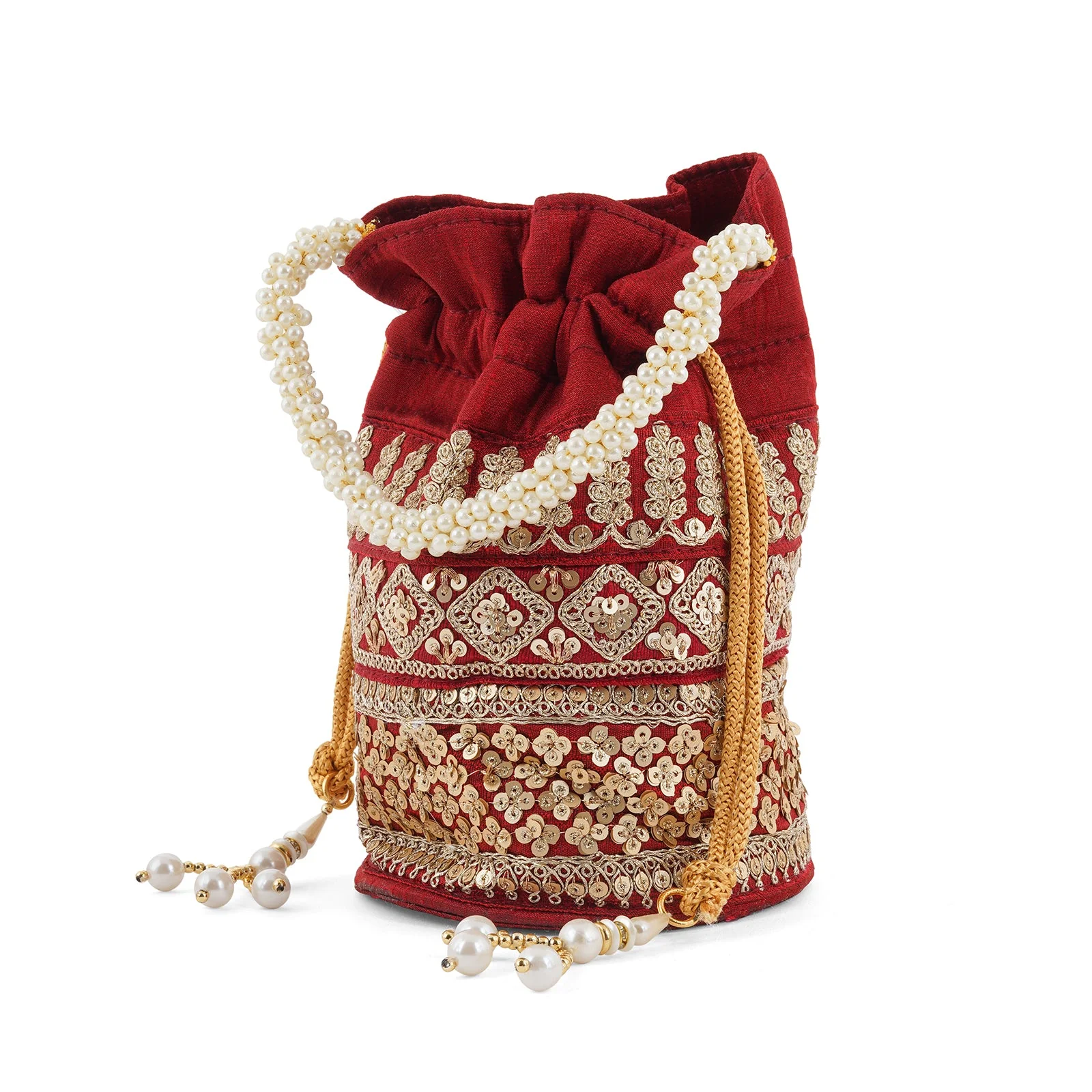 Royal Affair Dark Maroon Embroidered Potli Bag - Image 4