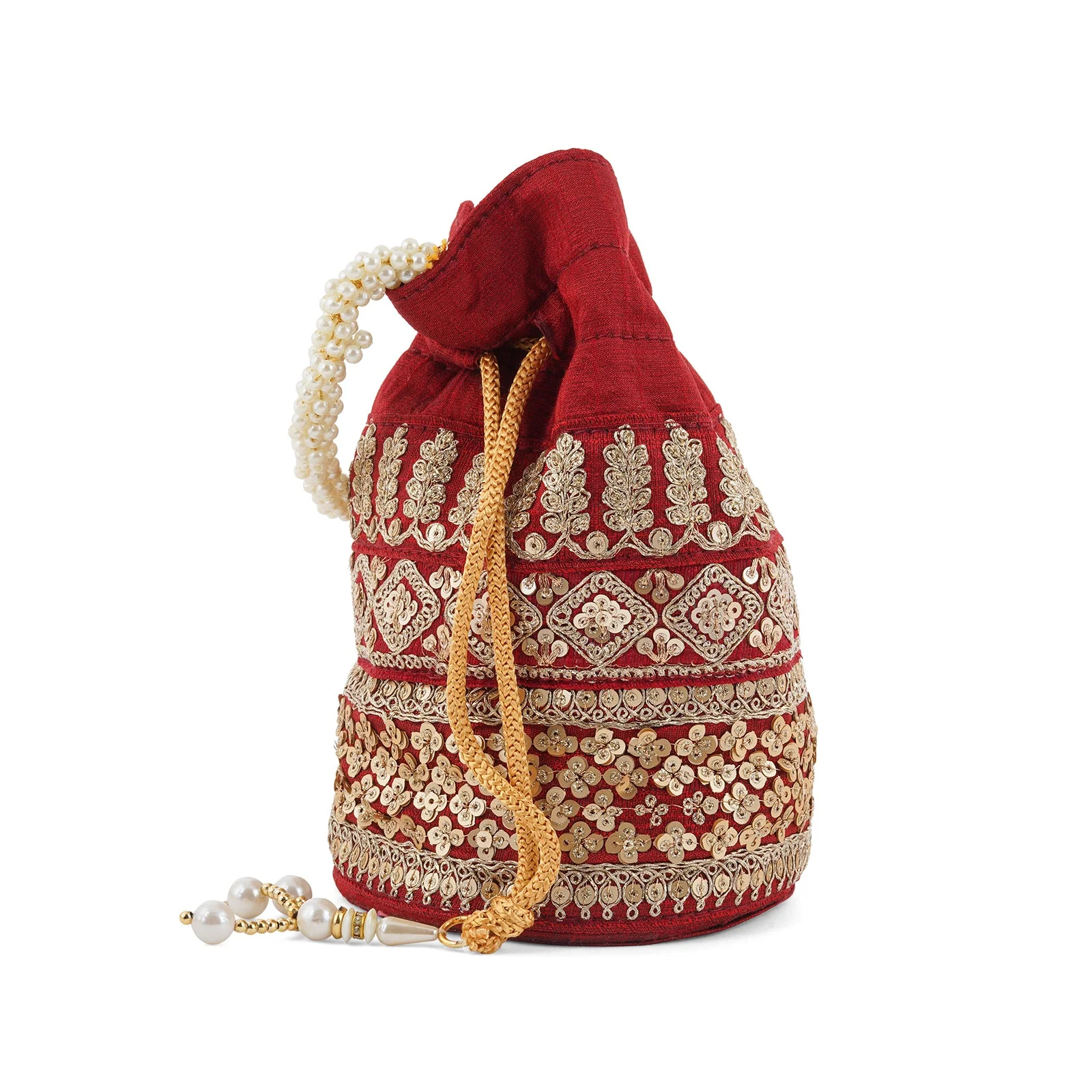 Royal Affair Dark Maroon Embroidered Potli Bag - Image 5