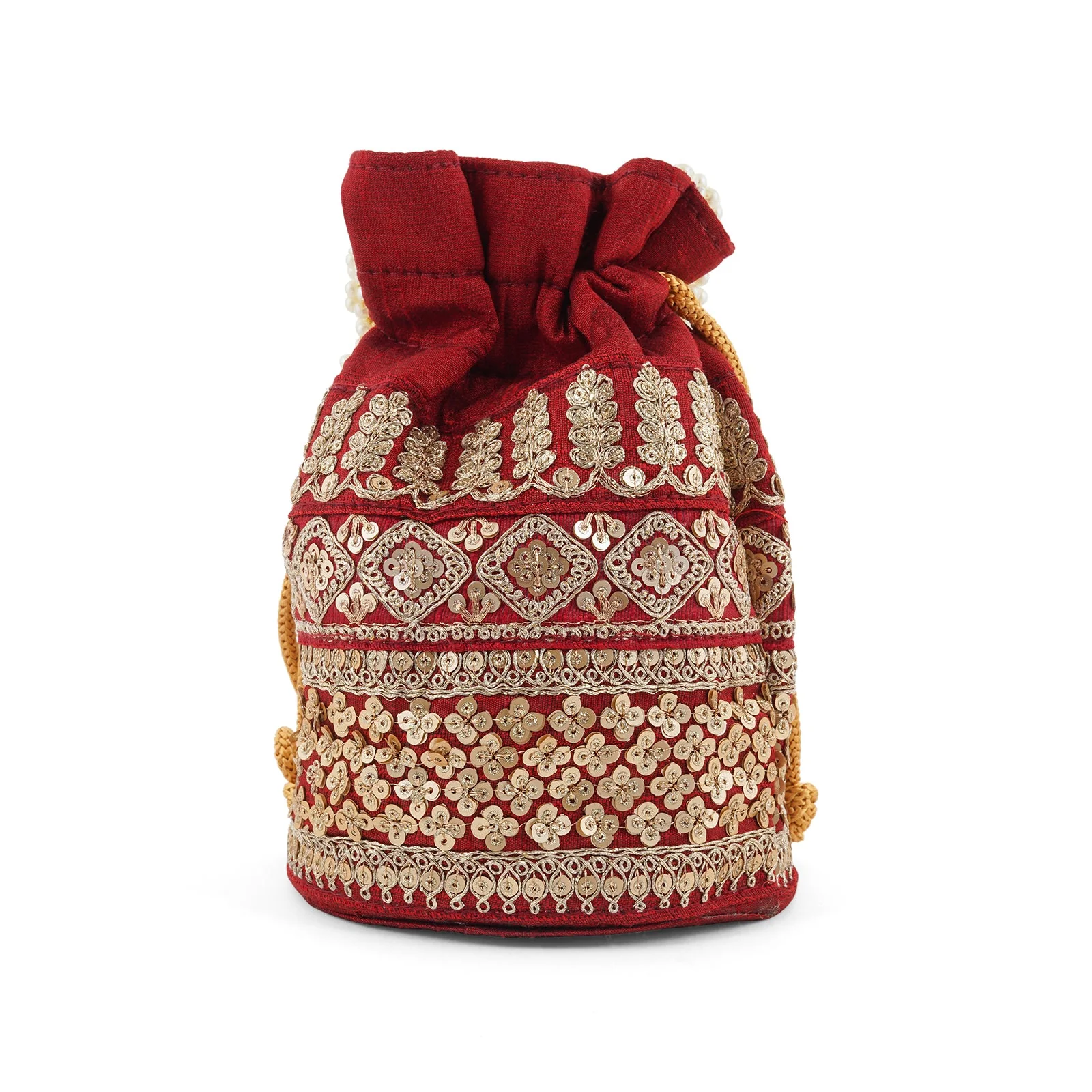 Royal Affair Dark Maroon Embroidered Potli Bag - Image 6