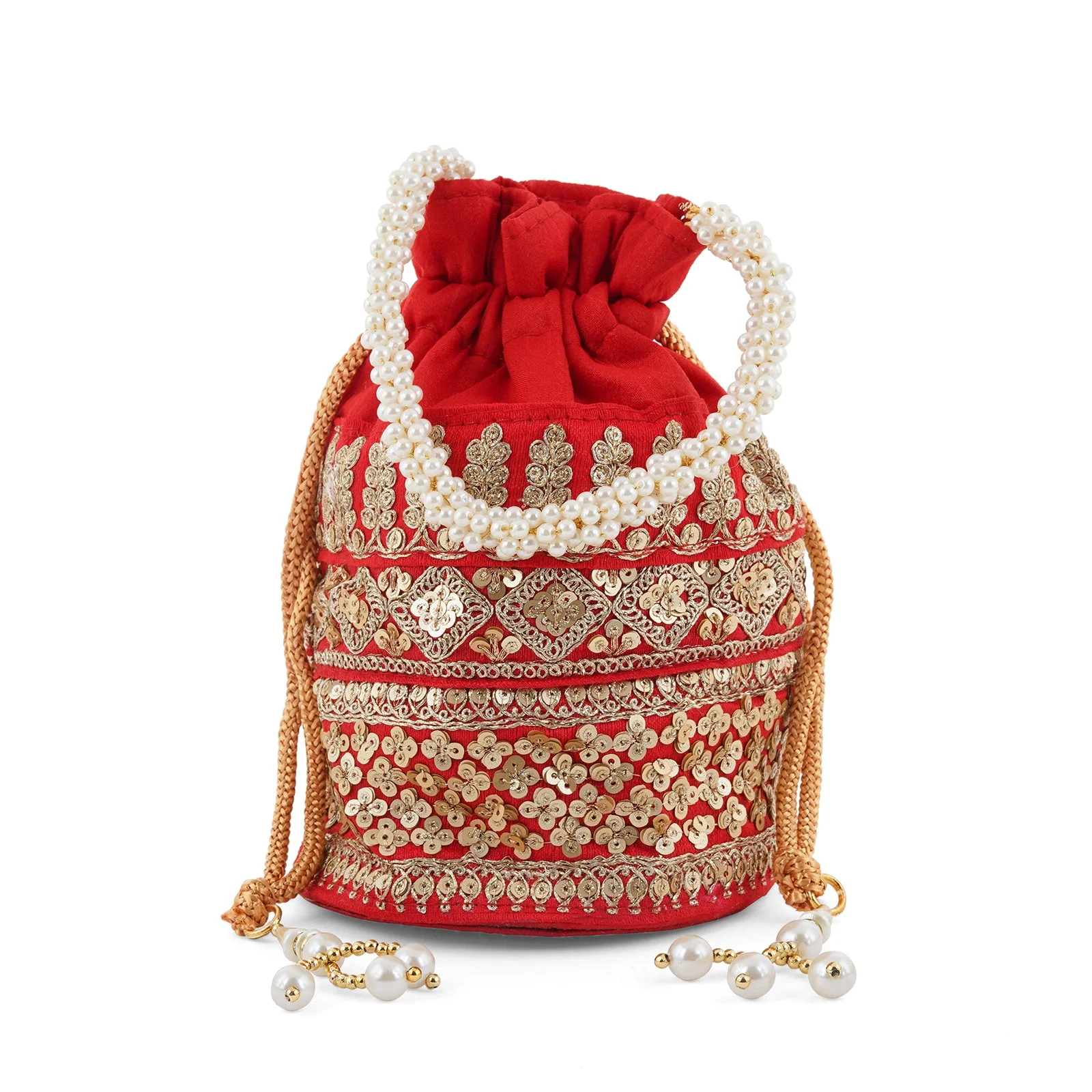 Royal Affair Flaming Red Embroidered Potli Bag - Image 3