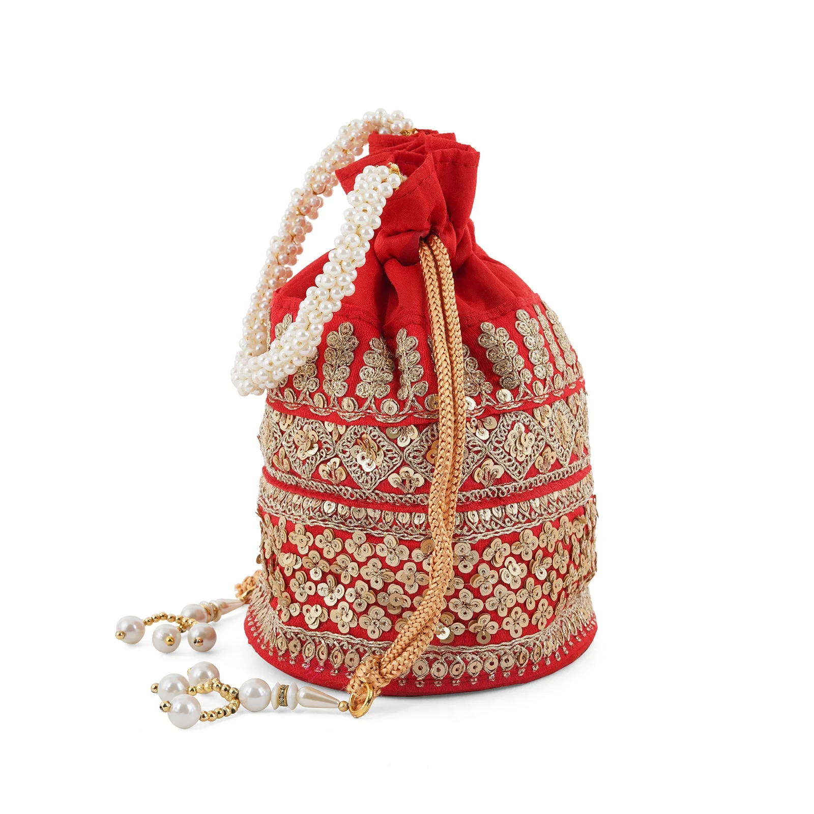Royal Affair Flaming Red Embroidered Potli Bag - Image 4