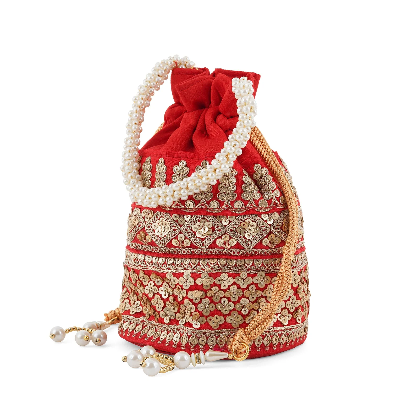 Royal Affair Flaming Red Embroidered Potli Bag - Image 5