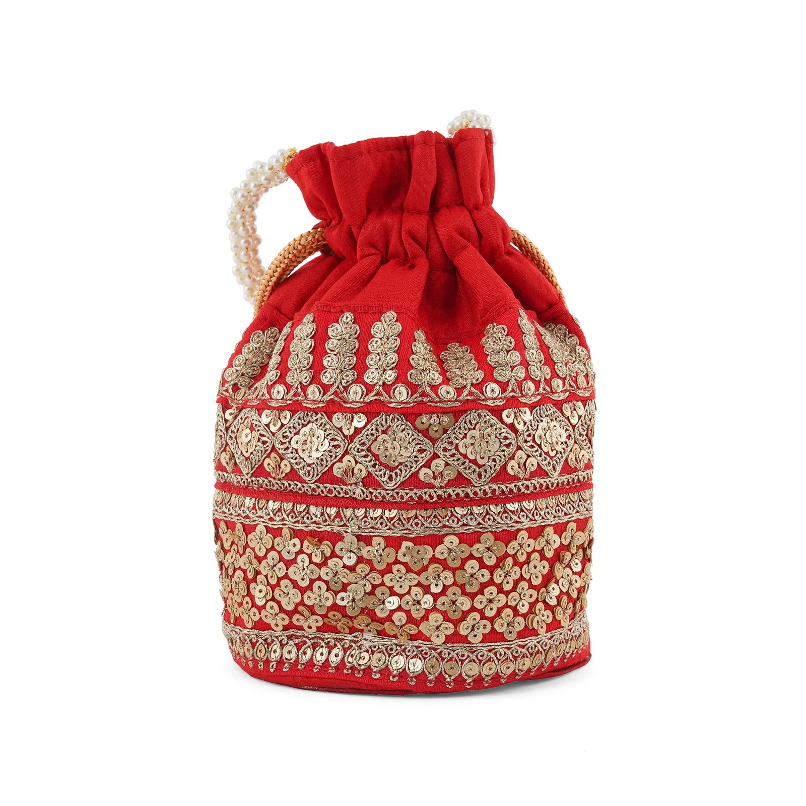 Royal Affair Flaming Red Embroidered Potli Bag - Image 6