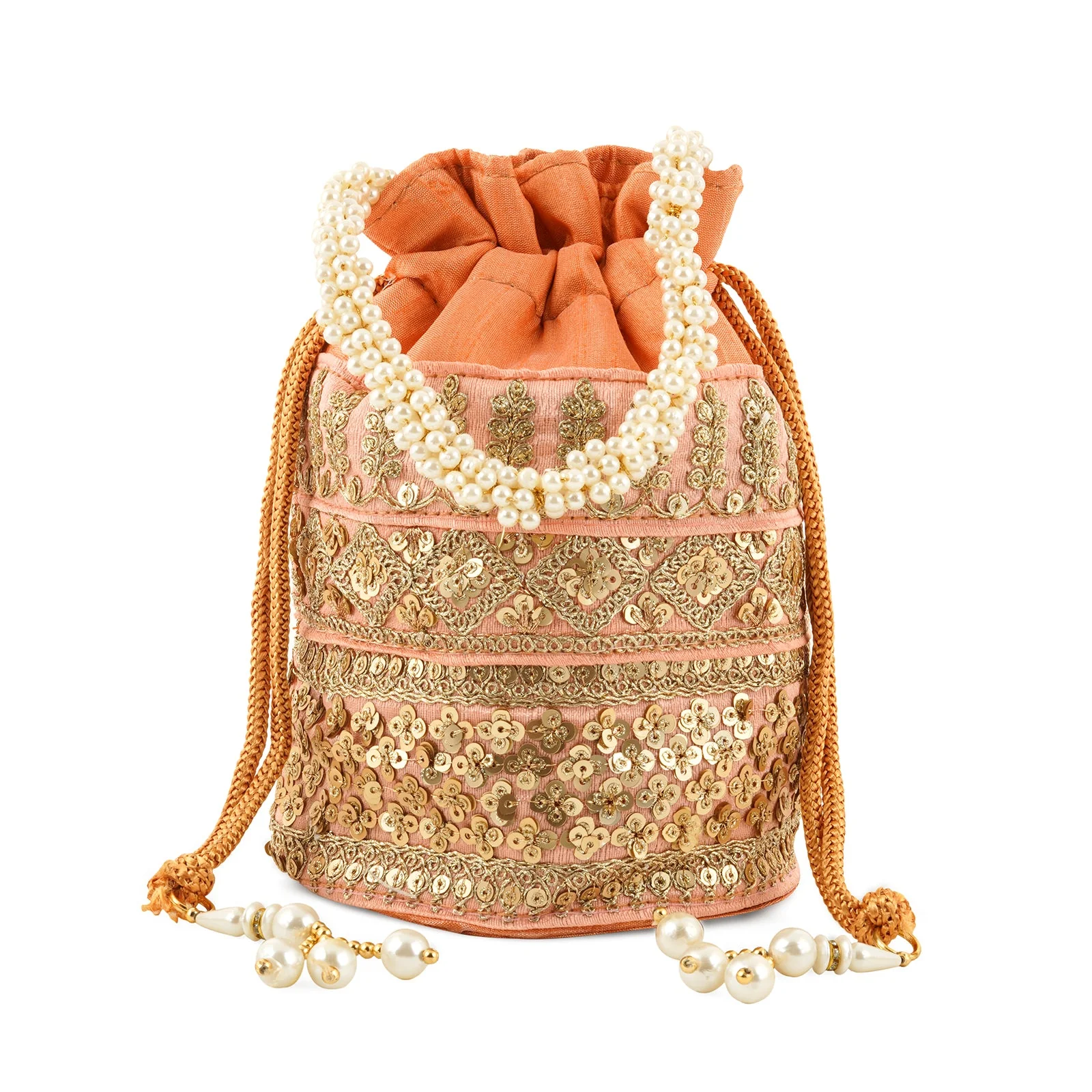 Royal Affair Peach Embroidered Potli Bag - Image 3