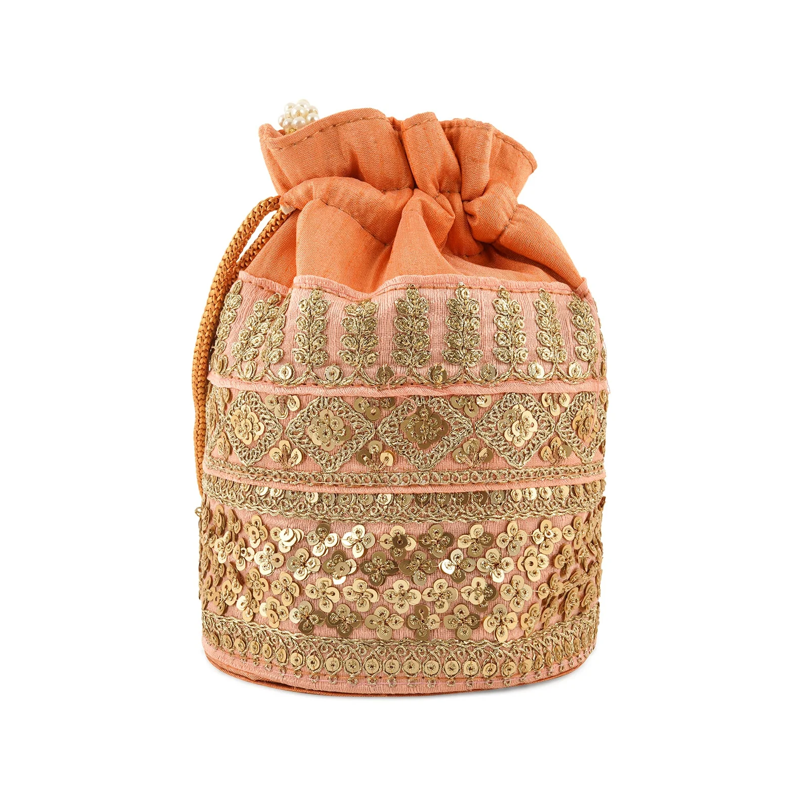 Royal Affair Peach Embroidered Potli Bag - Image 6