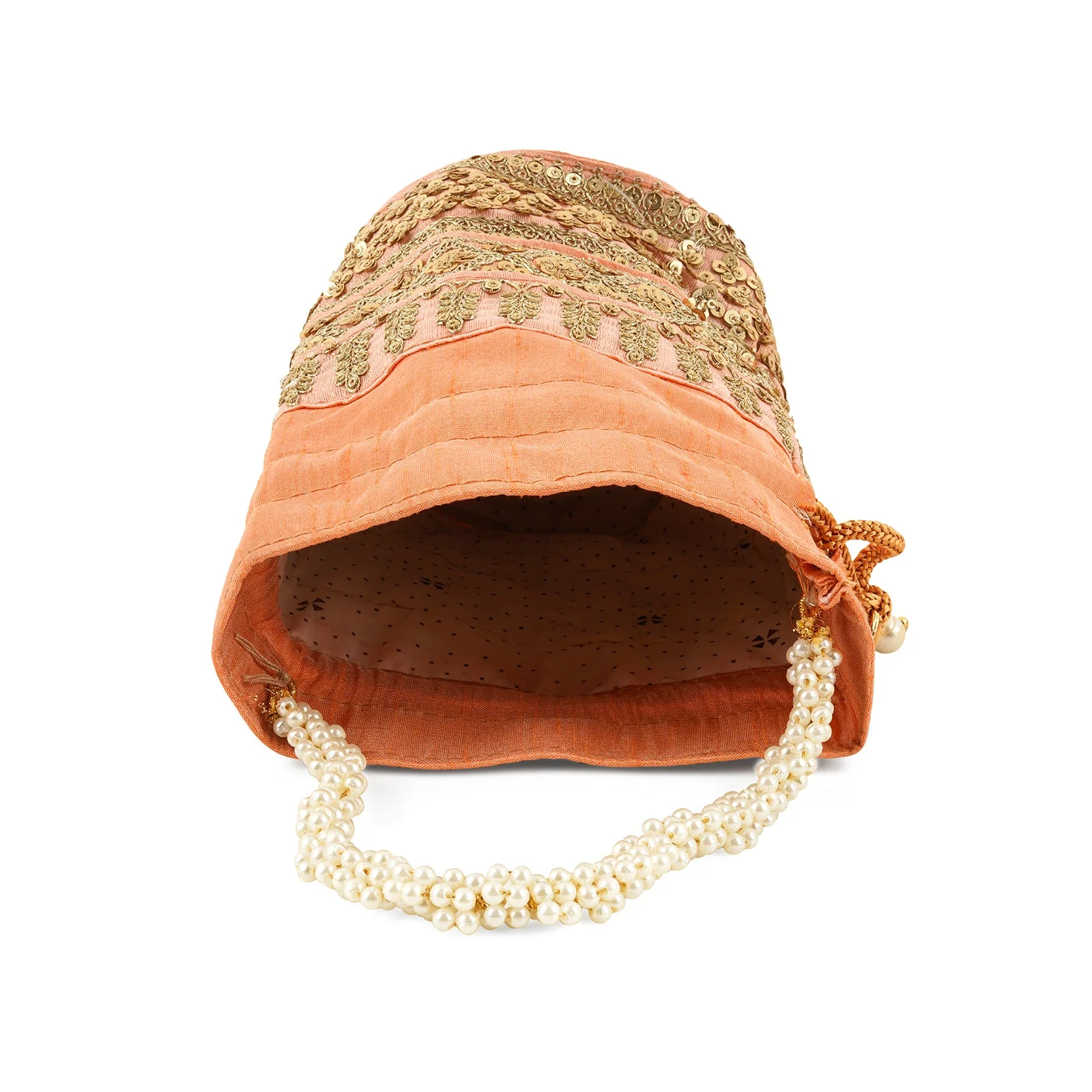 Royal Affair Peach Embroidered Potli Bag - Image 7