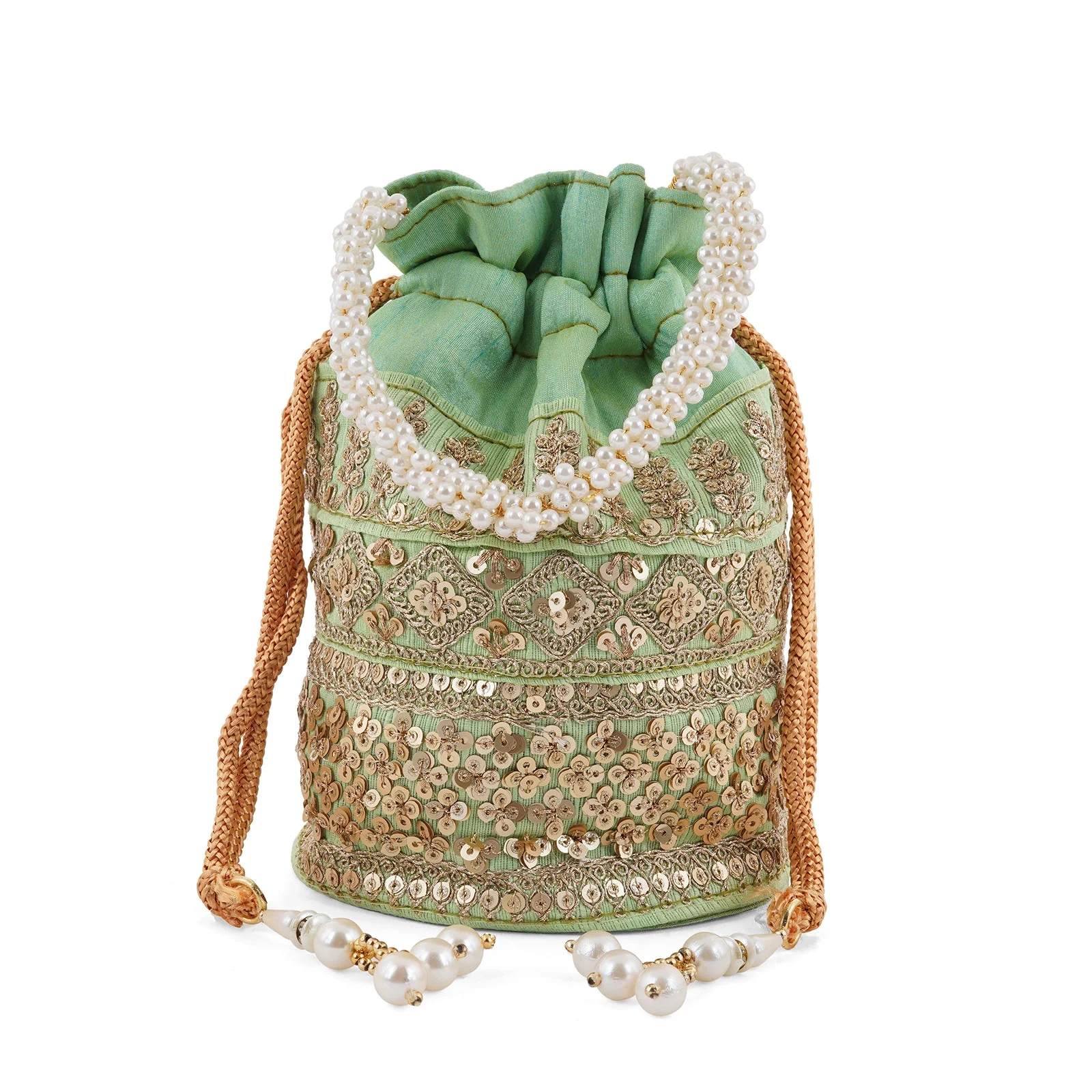 Royal Affair Pista Green Embroidered Potli Bag - Image 3