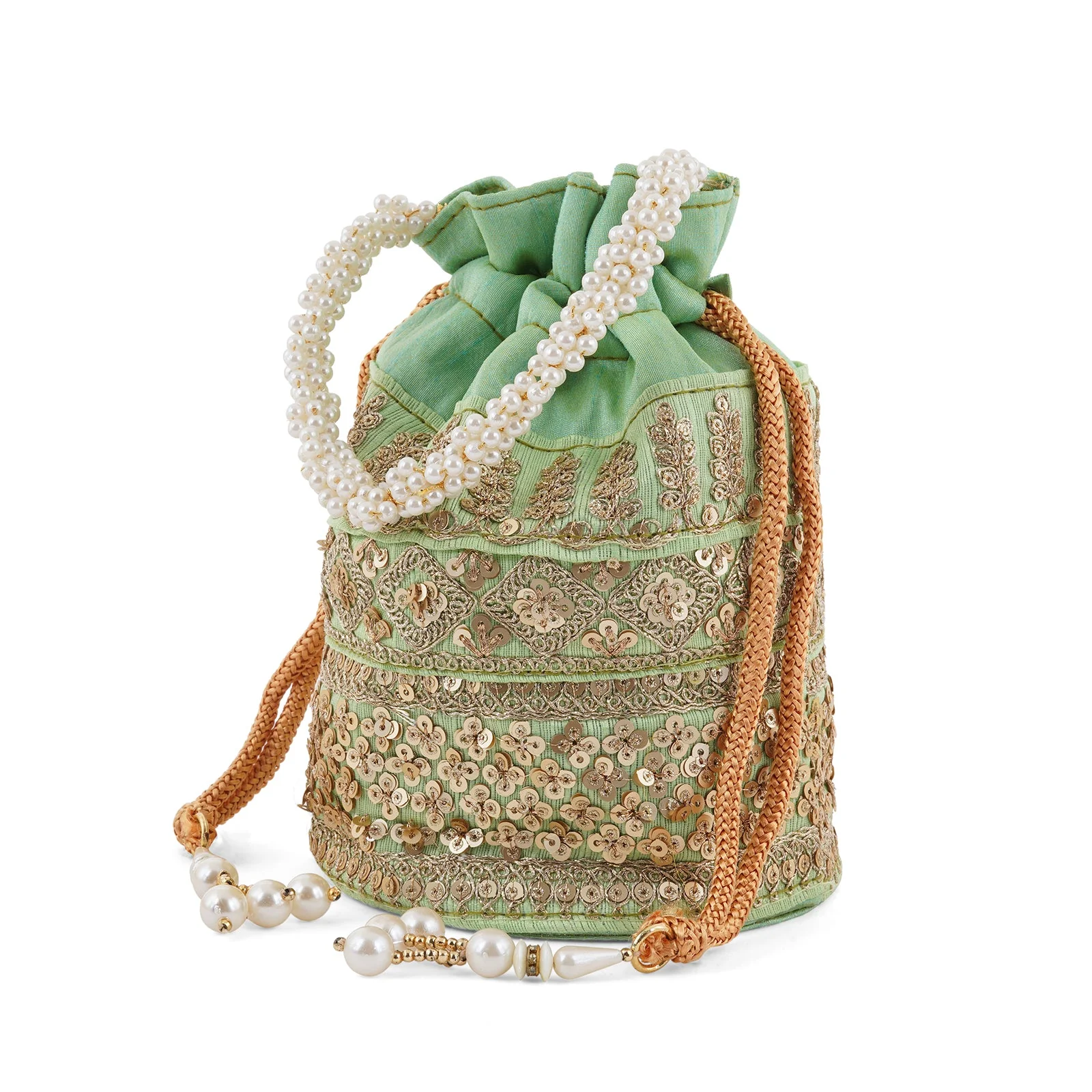 Royal Affair Pista Green Embroidered Potli Bag - Image 4