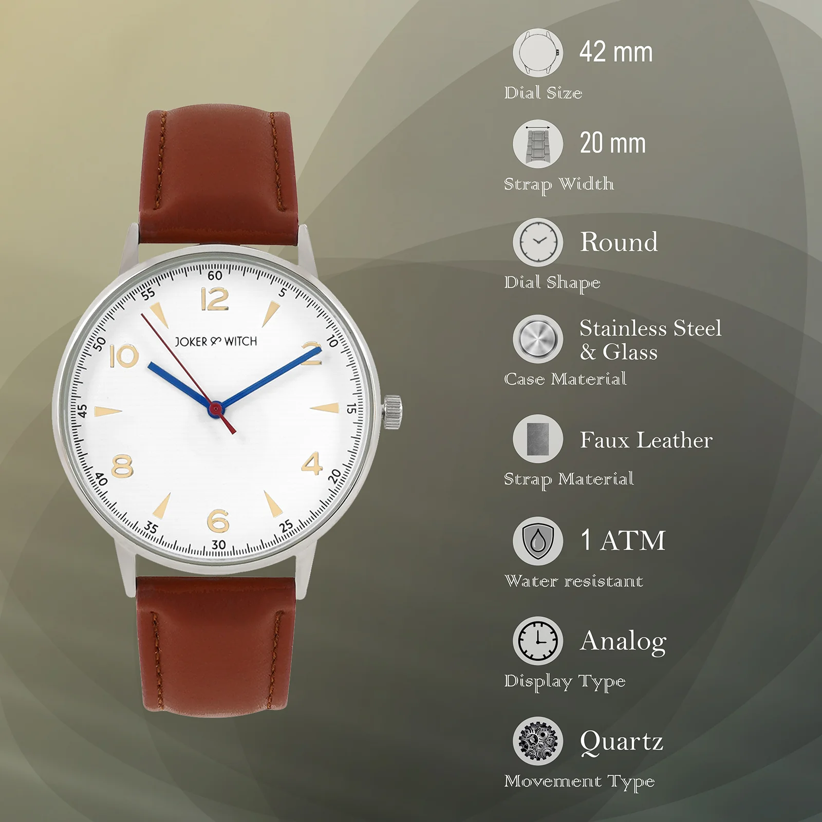 Royce White Large Dial Brown PU Strap Men's Watch - Image 7